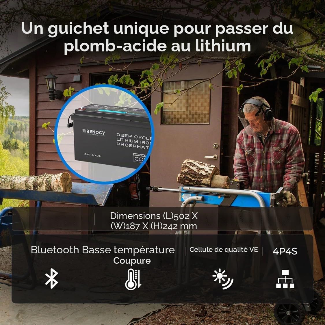 Renogy 12 V 200 Ah LiFePO4 Mini Batterie au Lithium, avec Bluetooth 200ABMS Protection complète pendant plus de 5000 décharges profondes, Batterie solaire 12 V, Parfaite pour les camping-cars marins