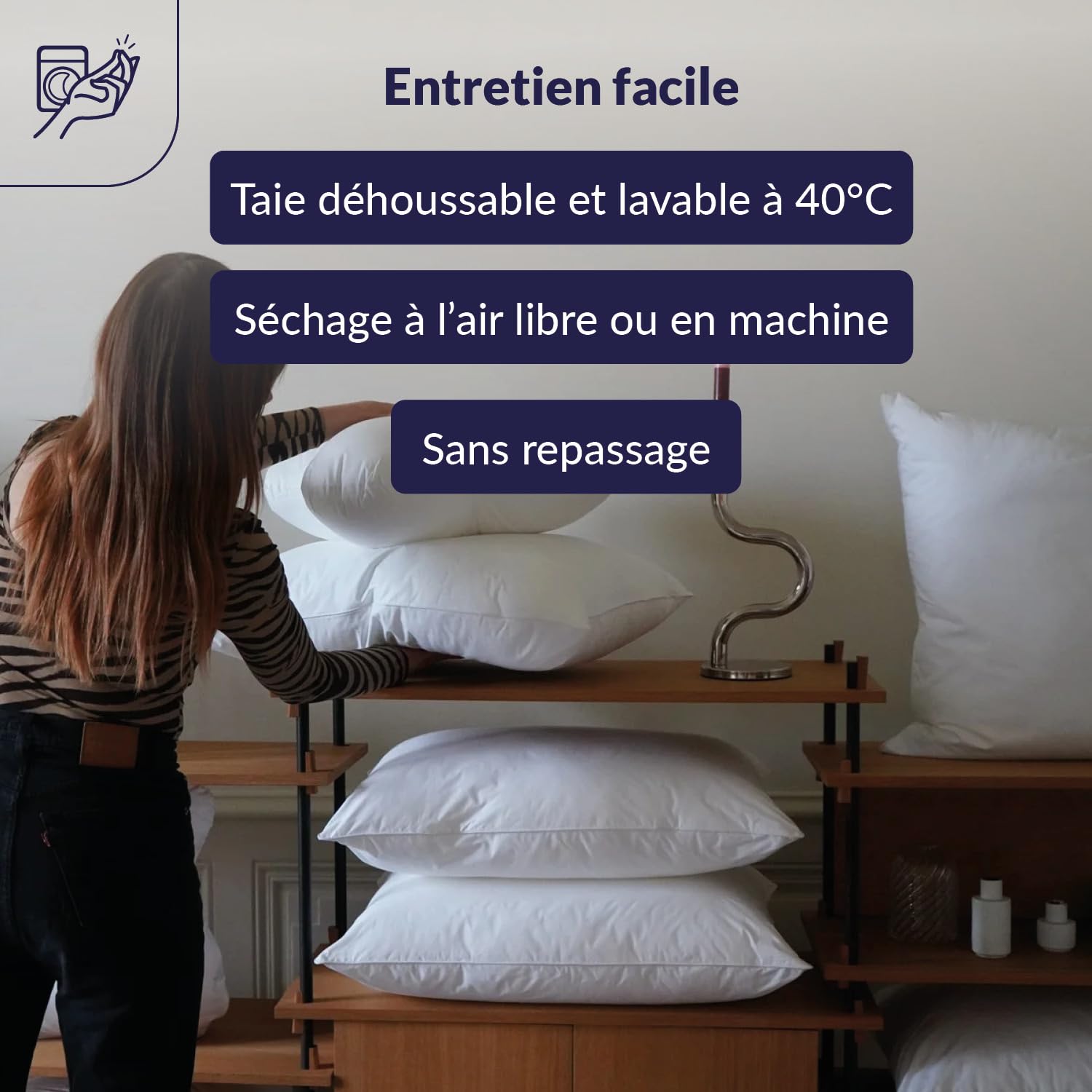 DODO - Oreiller Naturel Anti-acariens 65x65 cm - Confort Médium, Zip Invisible - Enveloppe 100% Coton Percale - Garnissage 30% Duvet 70% Plumettes - Lavable en Machine à 40°C