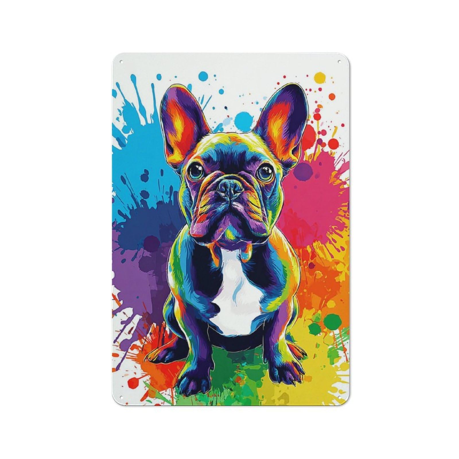 Junmoney Colorful French Bulldog Art Print -5 Tin Wall Plaque 30X20cm With For Bar Or Restaurant, Housewarming Wall Decor For People Furnishing Bar And Restaurant