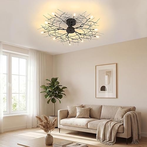 Miniatura 2 de Modernas Luces de Techo LED de Rama de Árbol en Hierro para Sala de Estar y Dormitorio, Candelabros para Decoración del Hogar, Luminarias