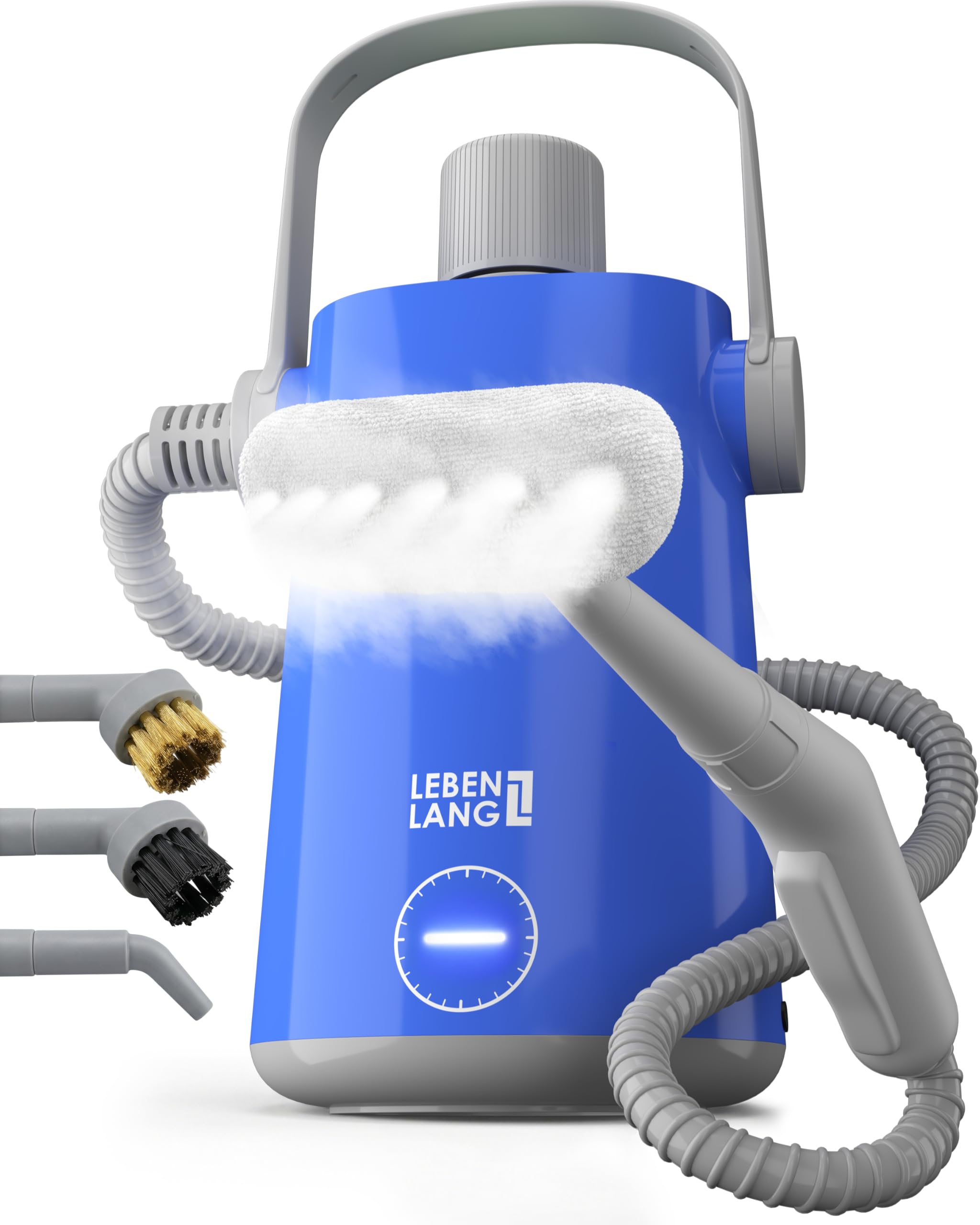 LEBENLANG Elektrischer Dampfreiniger Handgerät - 3,5 Bar & 1000W I 12x Zubehör I Steam Cleaner für alles I Damfreınıger für Fliesen und Fugen & Bad Auto Fenster Heißluft Dampf Reiniger Fugenreiniger