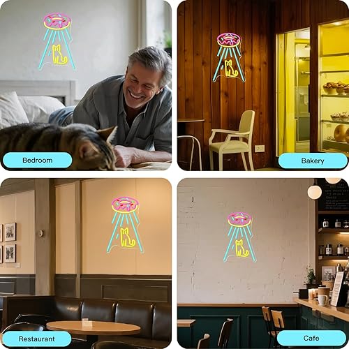 Miniatura 4 de Letrero de neón de gato OVNI, regulable, alimentado por USB, 5 V2 A, luz de neón para decoración de pared, tienda de donas, amante de los gatos,