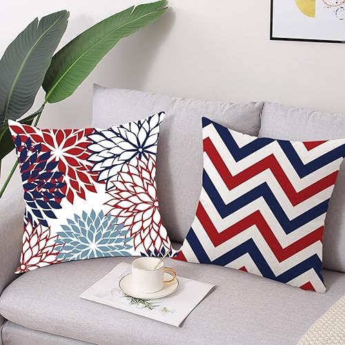 Miniatura 3 de Juego de 4 fundas de almohada decorativas para el 4 de julio, 18 x 18 pulgadas, juego de 4 fundas de almohada con diseño de estrellas y rayas