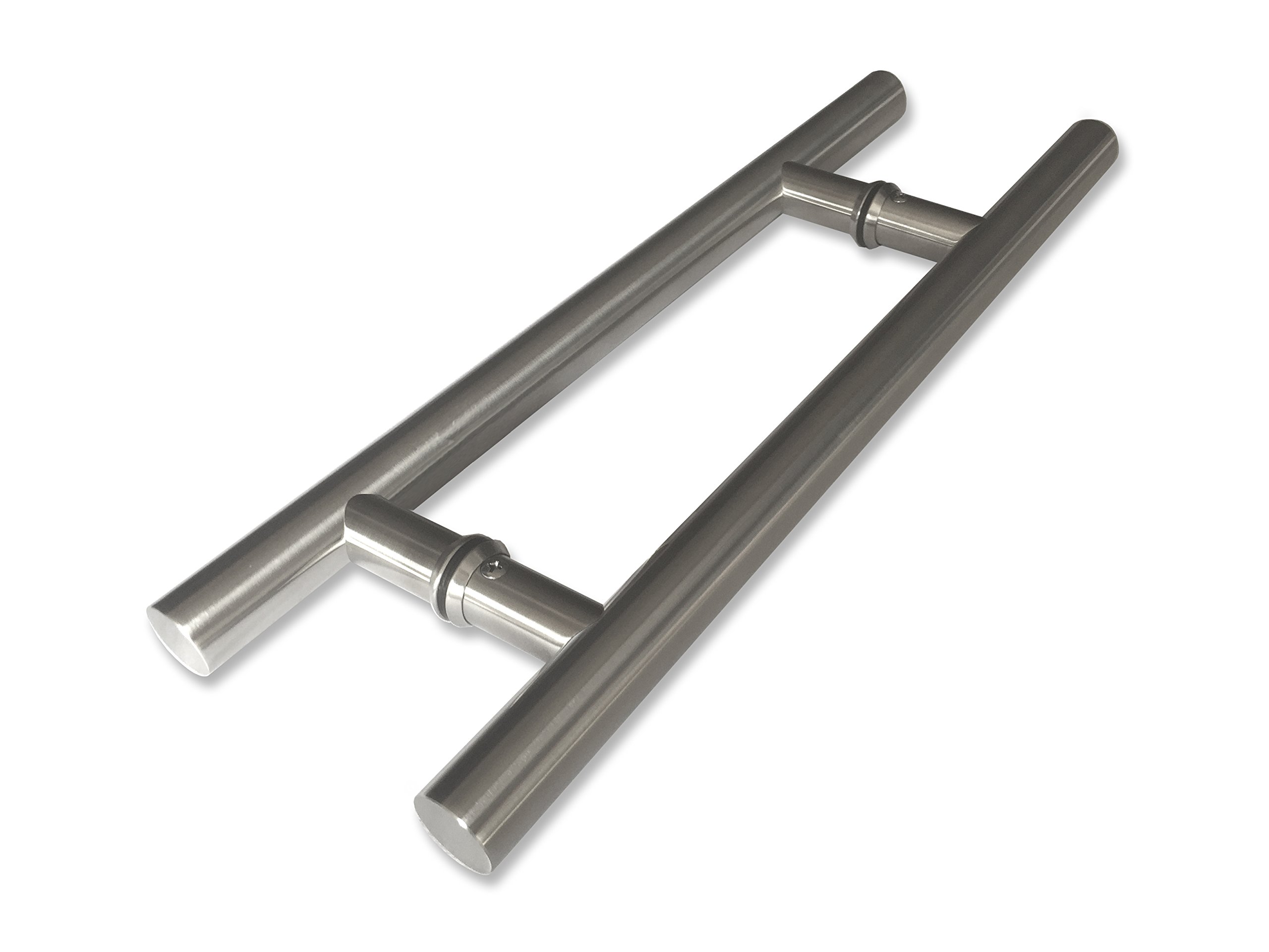 NHN Manija de puerta de acero inoxidable de doble cara moderna y contemporánea para puertas de acero, aluminio y vidrio, acabado de acero inoxidable cepillado (18 pulgadas, acero inoxidable satinado)