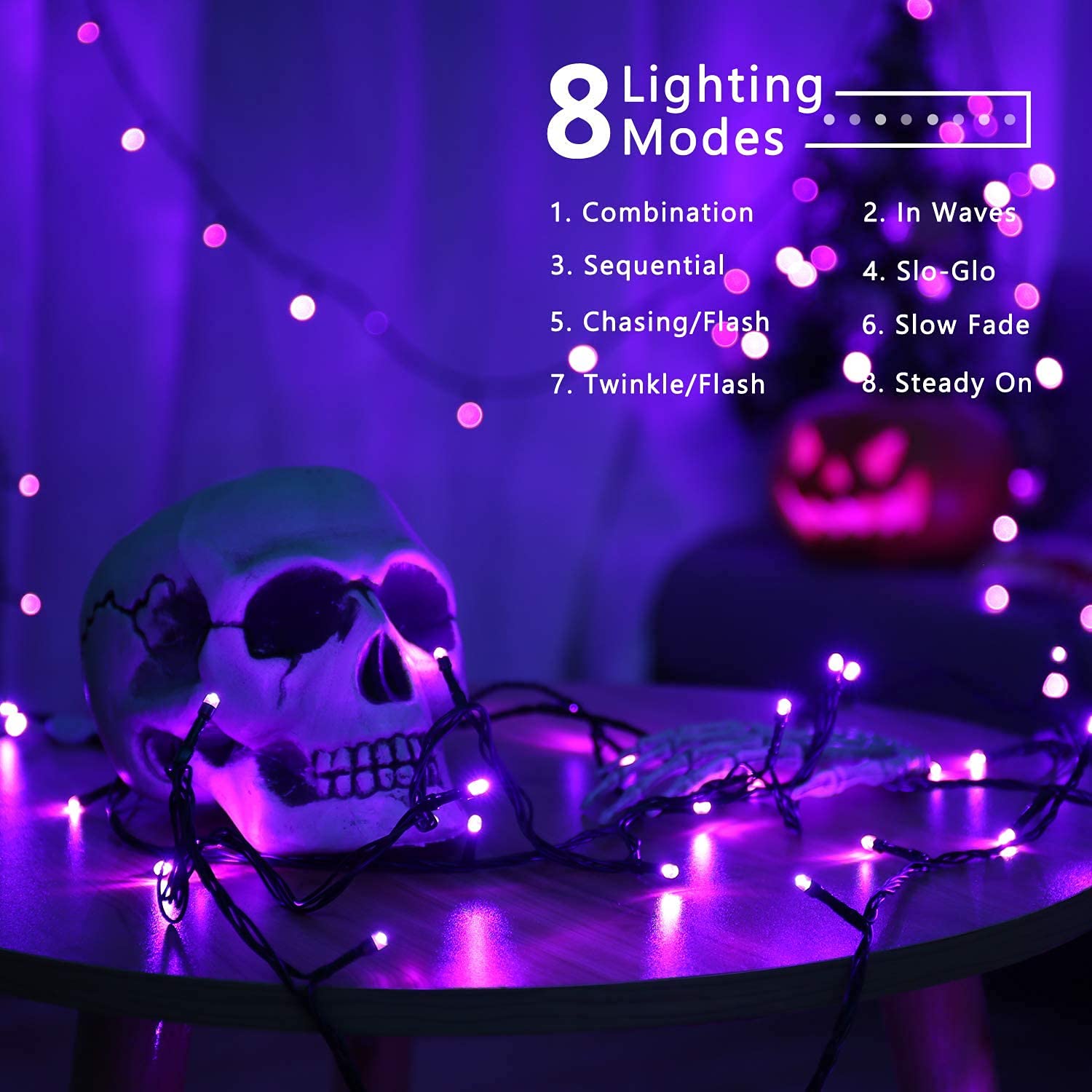 BrizLabs Decorazioni Halloween Catena Luminosa, 20M 200 LED Viola Natale Stringa Luci Esterno 8 Modalità Impermeabile Albero di Natale Illuminazione per Interno Giardino Balcony Finestra Partito Deko
