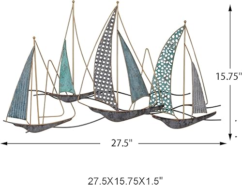 Miniatura 6 de Edeco Decoración de pared de barco de metal 3D, escultura de pared de velero de metal, decoración náutica, adorno colgante de barco hecho a mano