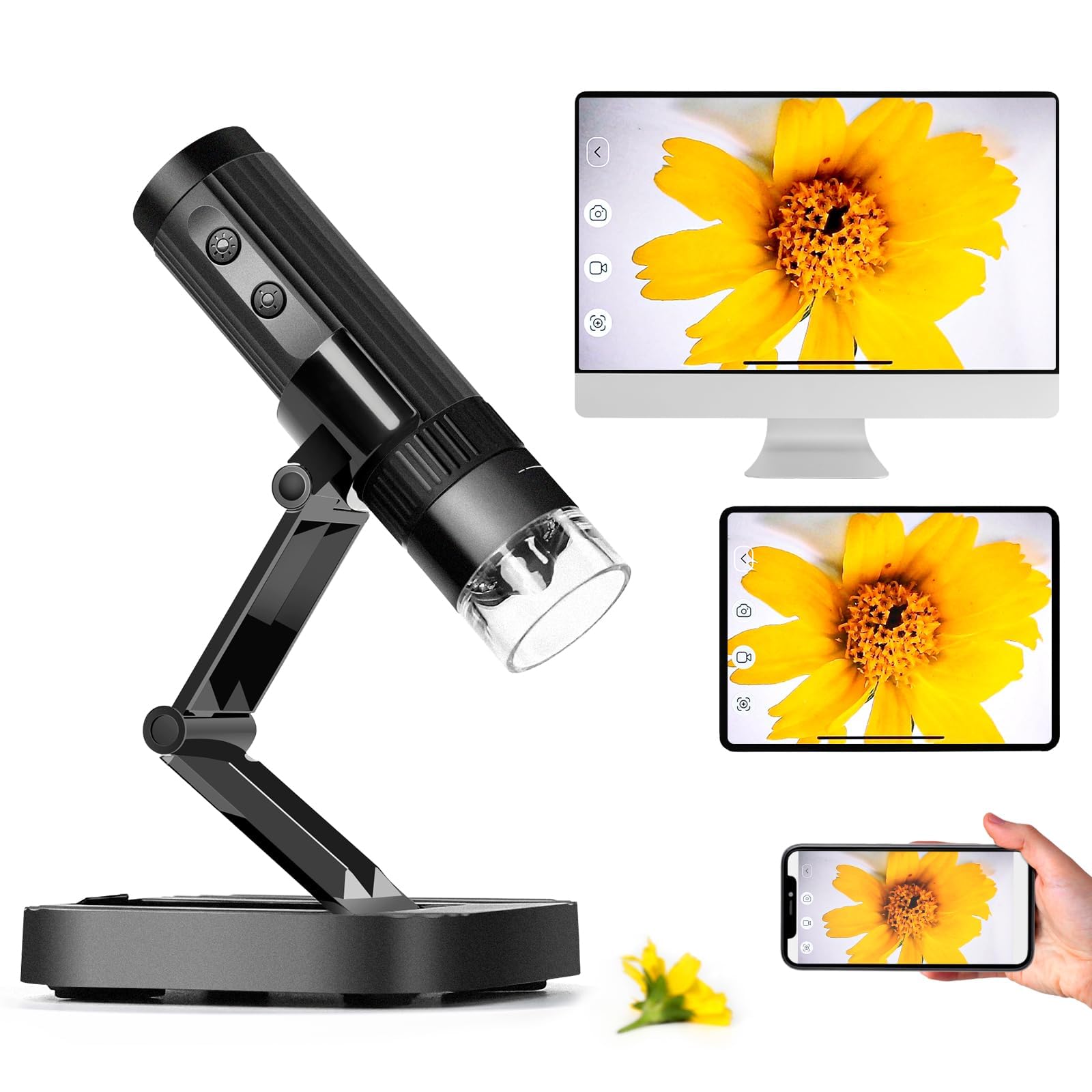 KASTWAVE WiFi Digital Microscope 50X-1000X 1080P HD Portable Handheld With Adjustable Stand, USB, 8 LED, Pocket for iPhone iPad PC Adults Kids