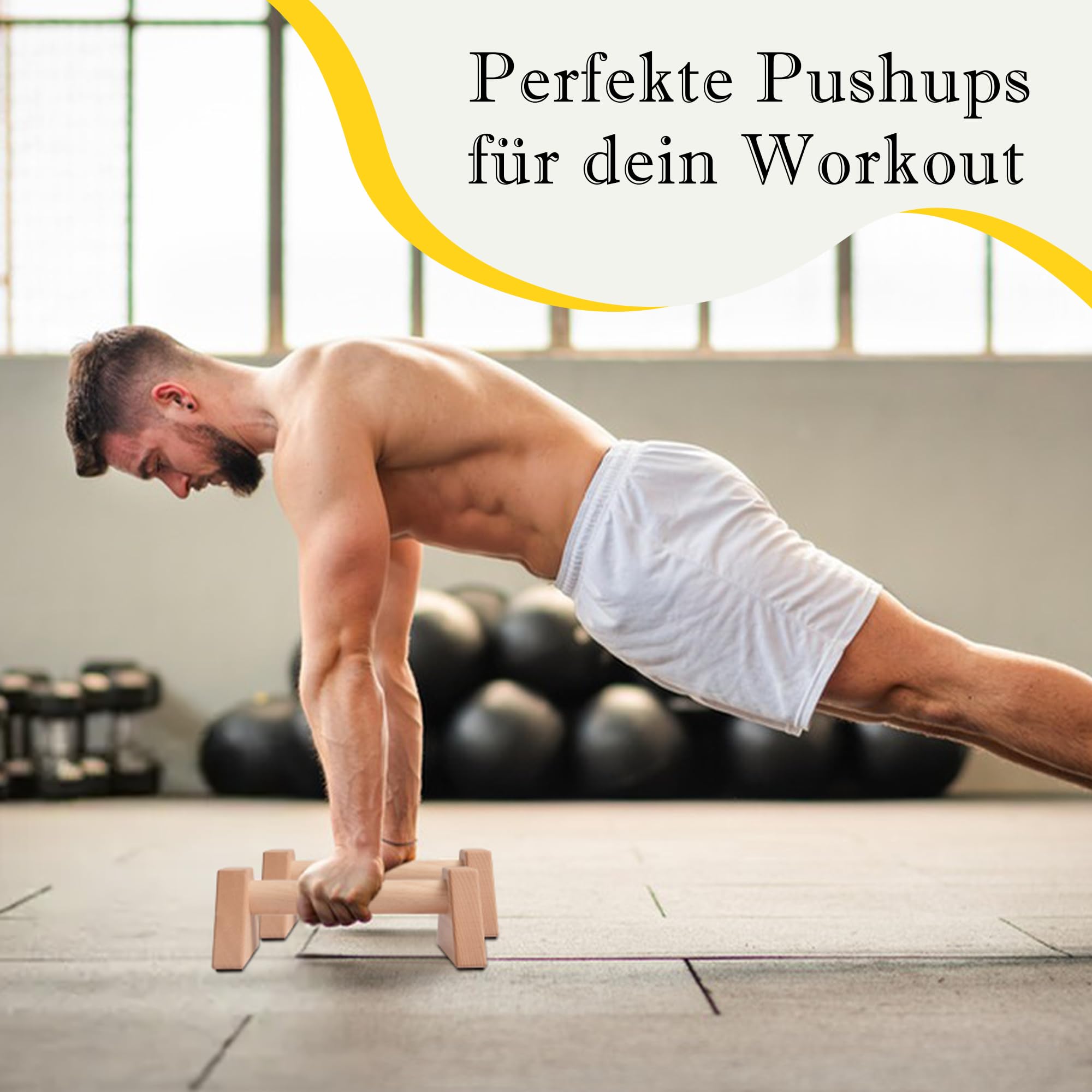 Liegestützgriffe aus Holz, 2er Set Push Up Bars, Handstand Griffe, rutschfestes Calisthenics-Equipment für Fitness, Gymnastik und Krafttraining & Handgelenkbandagen
