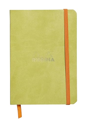 RHODIA 117306C - Anise Soft Notebook - A6 - Lined - 144 pages - Ivory Clairefontaine Paper 90 g/m - Bookmark, Elastic Closure - Faux Leather Cover - Rhodiarama Collection - Anise Green - A6 - Lined