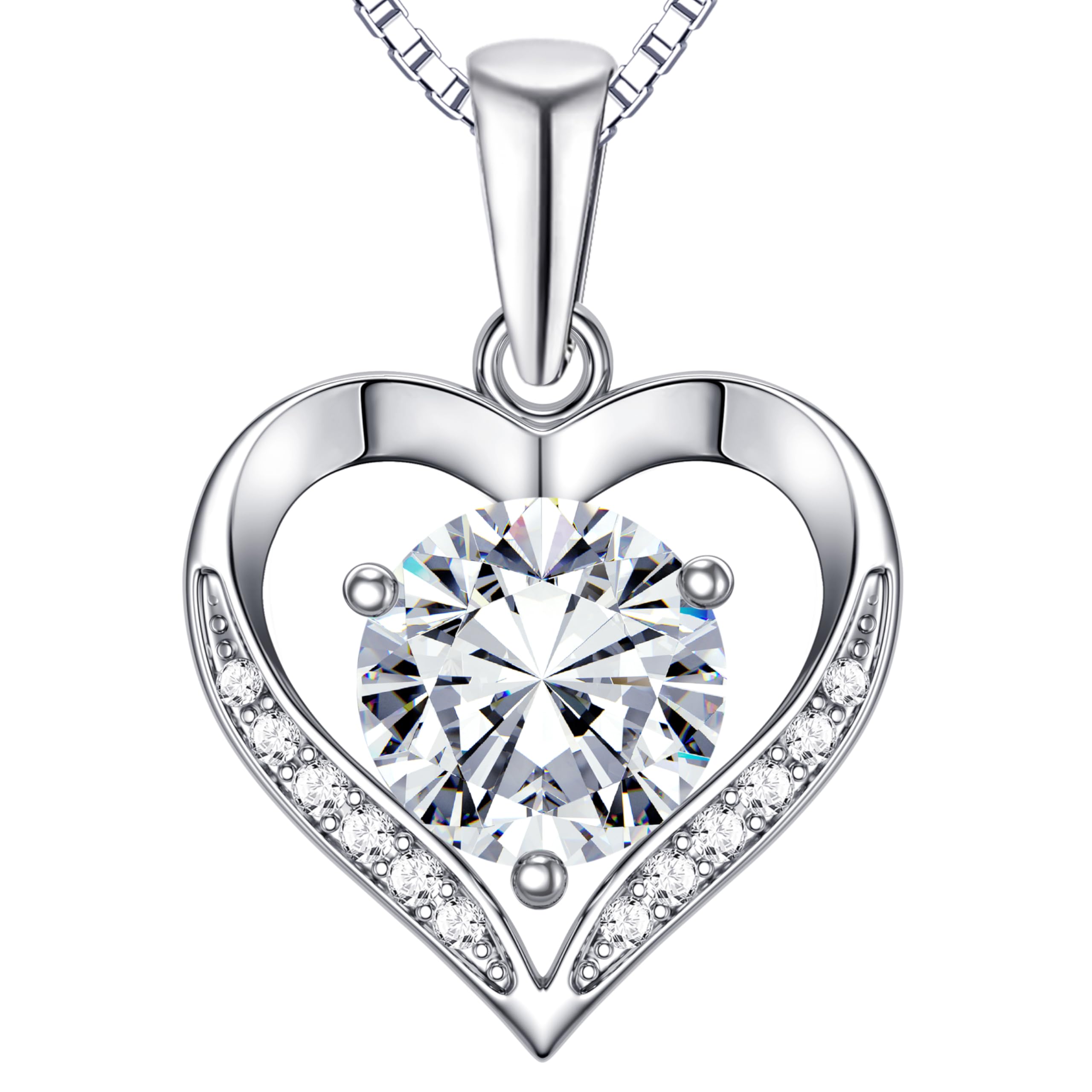 Blahanna Heart Moissanite Birthstone Necklaces Anniversary/Birthday/Best Friend/Girlfriend/Wife Gifts for Her 925 Sterling Silver Pendant Necklace for Women April | White
