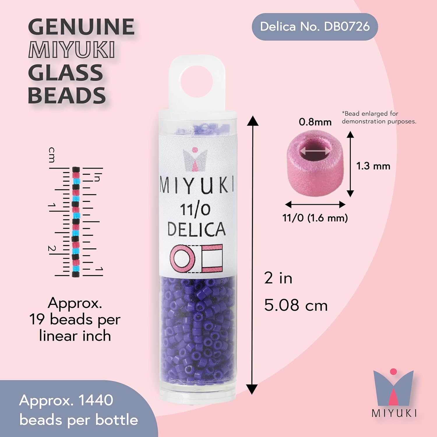 Miyuki Delica Seed Beads – Size 11/0 (1.6 mm), DB0726, Opaque Cobalt, 7.2 g, Approx. 1440 Beads, Made in Japan - Image 3