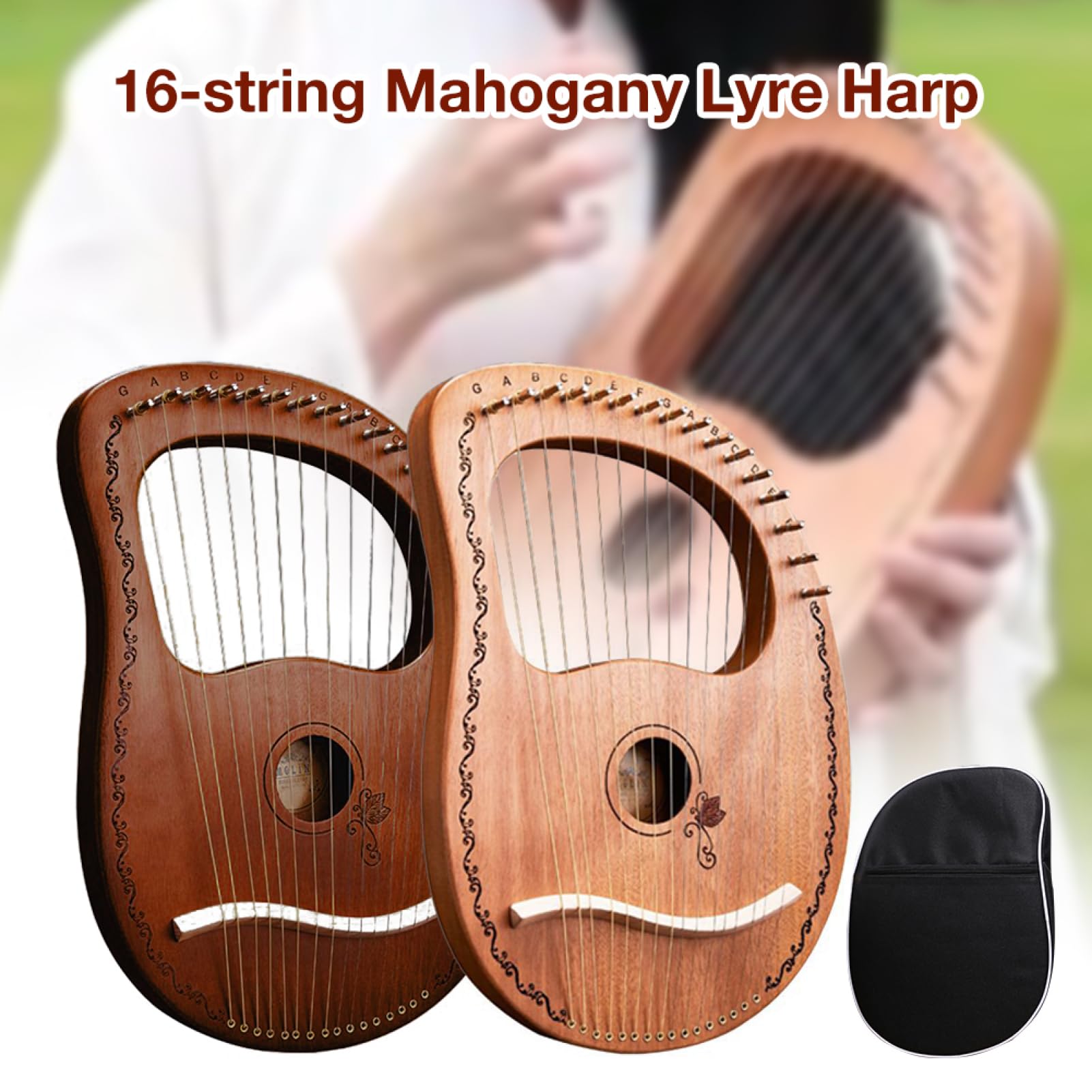 Strumento lira, Arpa Lira - Corpo in mogano Lyra Harp 16 Corde in metallo | con | Arpa in mogano resistente, strumento a corda orchestrale professionale per gli amanti della musica