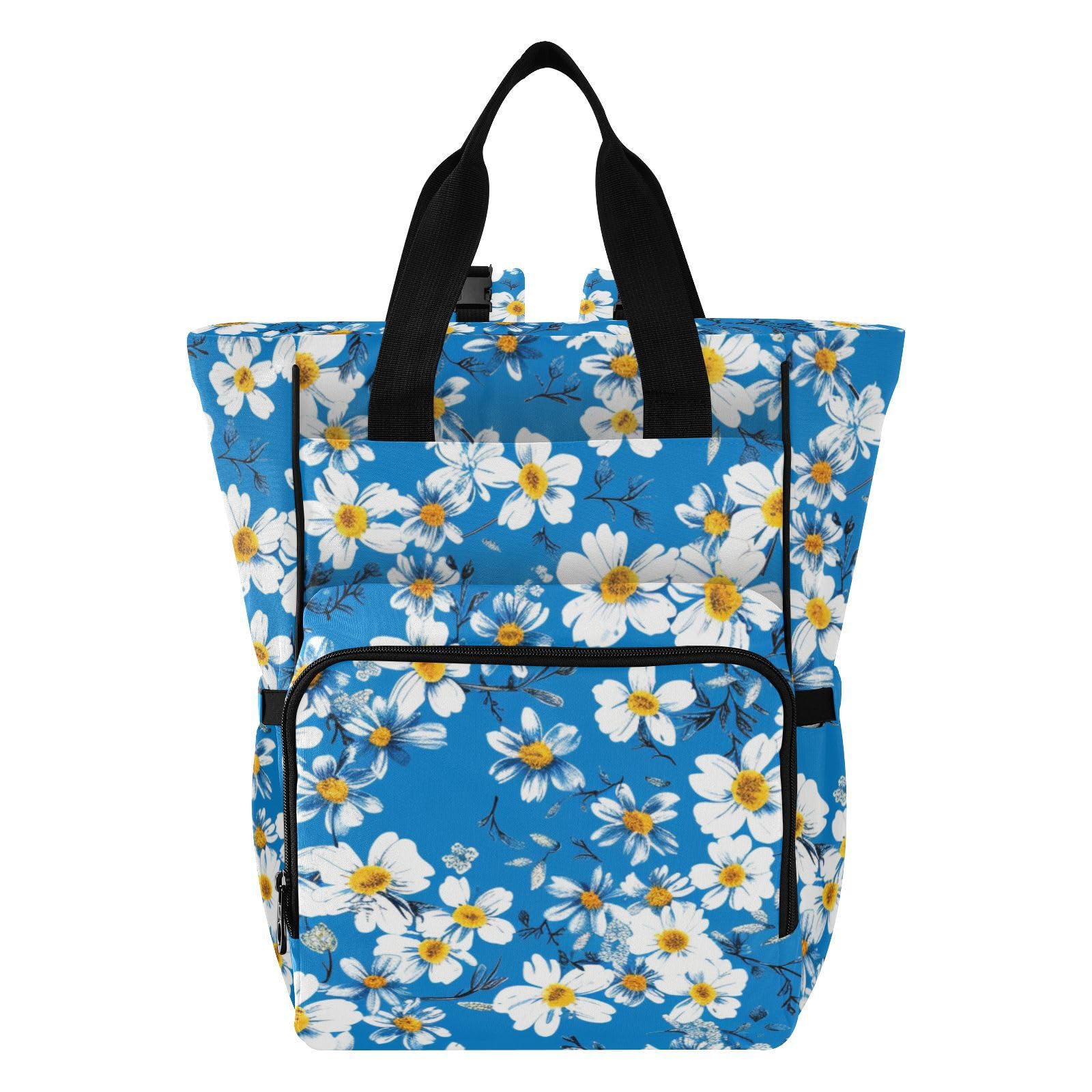 Baby Essentials torba na pieluchy białe kwiaty niebieskie świeże