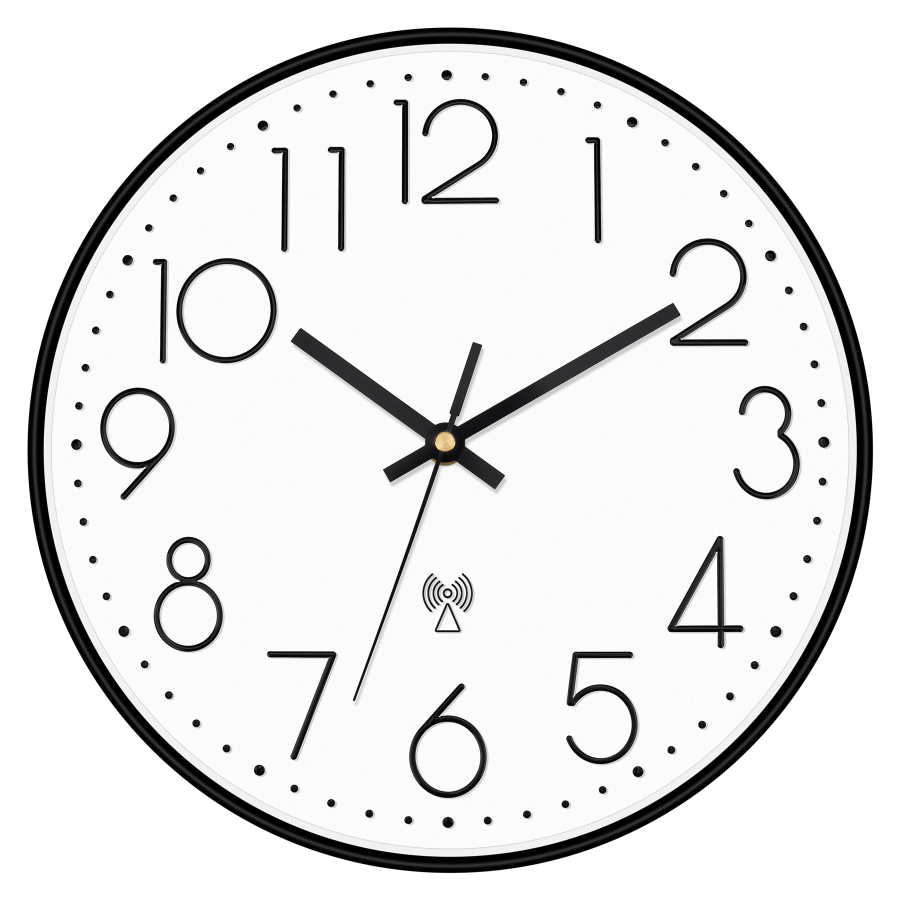 Foxtop Atomic Wall Clock displaying 10:10, with a radio signal icon on the face.