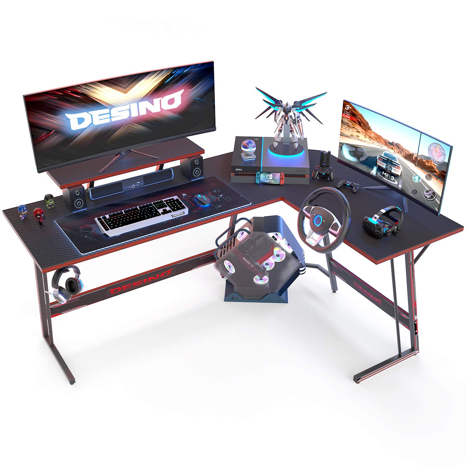 DESINO L Shaped Gaming Desk Computer Corner Desk PC Writing Table Gamer