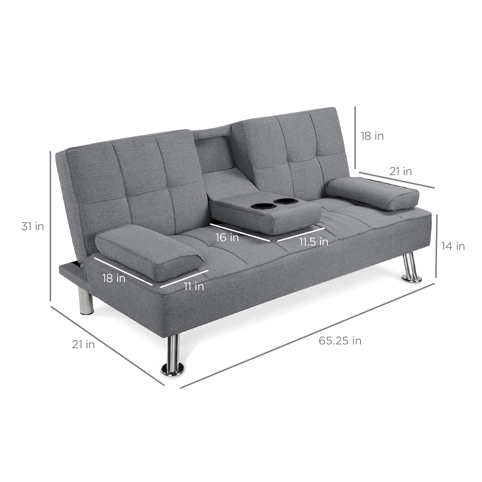 Best Choice Products Linen Upholstered Modern Convertible Folding Futon