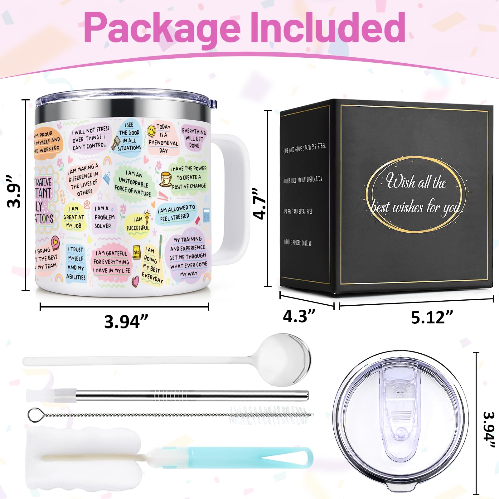 Lifecapido Administrative Professional Day Gifts, Administrative Assistant 14oz Insulated Coffee Mug, Administrative Assistant Gifts, Birthday Appreciation Gift for Administrative Assistant, White