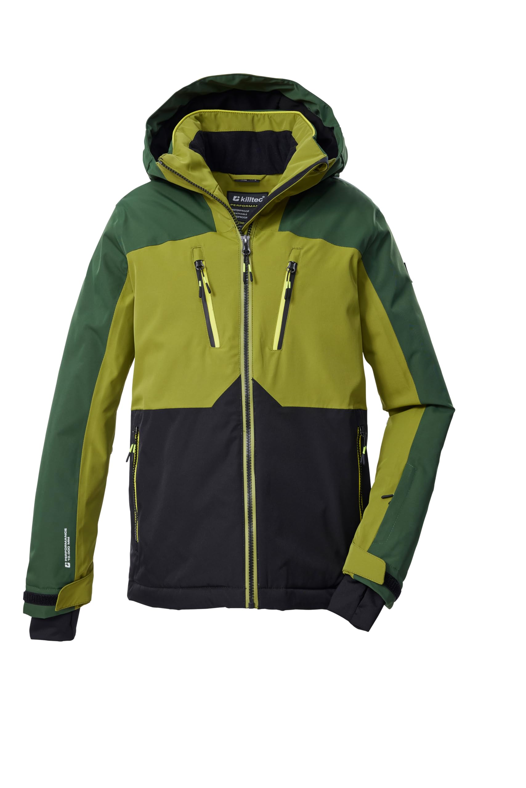Killtec Jungen Skijacke/Funktionsjacke mit Kapuze und Schneefang KSW 190 BYS SKI JCKT, schwarz/khaki/dunkel waldgrün, 152, 43473-000