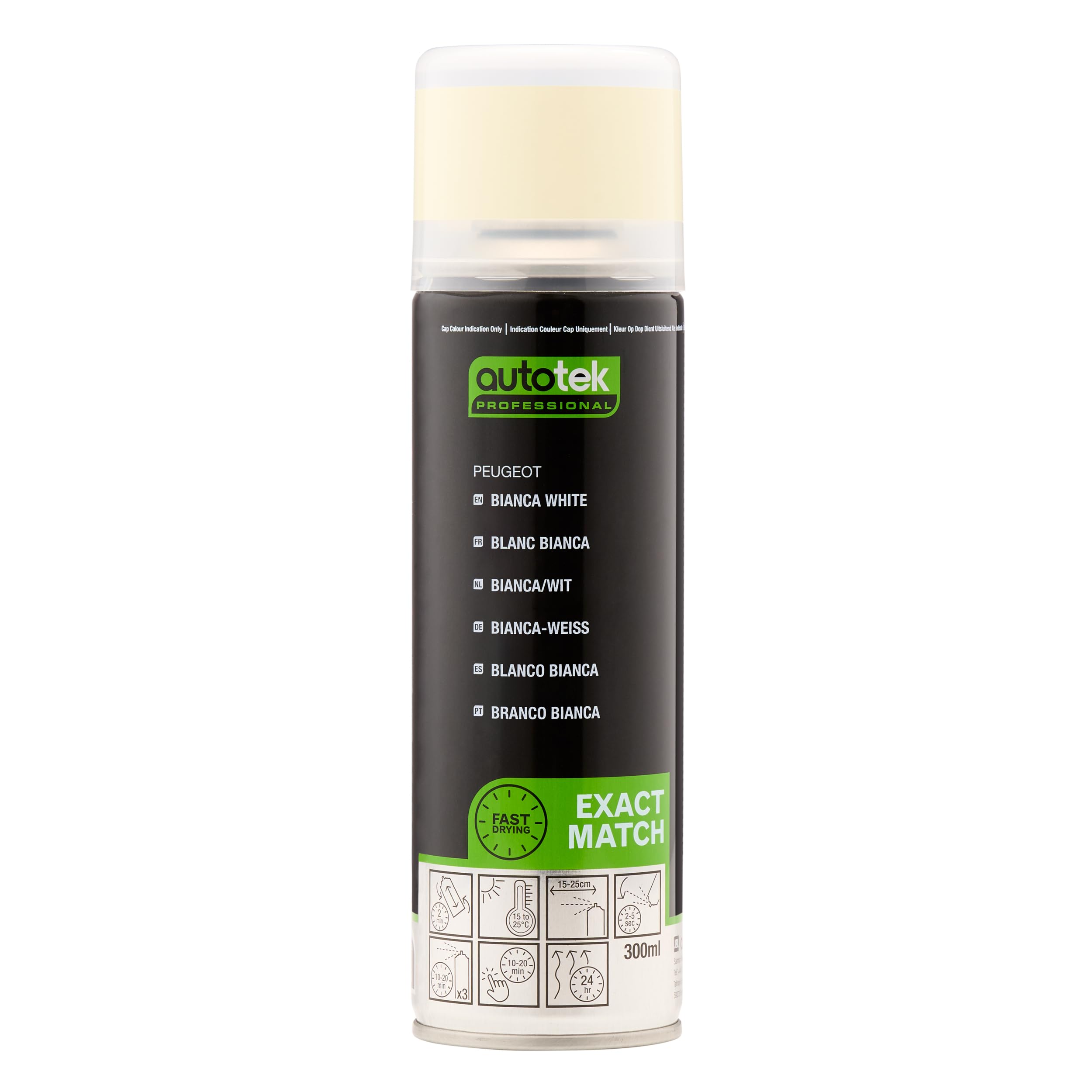 Autotek Professional Exact Match Car Spray Paint, Peugeot Bianca White Aerosol Spray, 300 ml