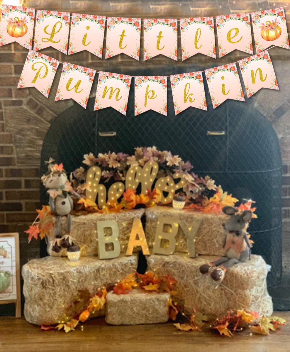 Little Pumpkin Banner – Pink & Gold Glitter Fall Decor For Baby Showers & Birthdays - View #9