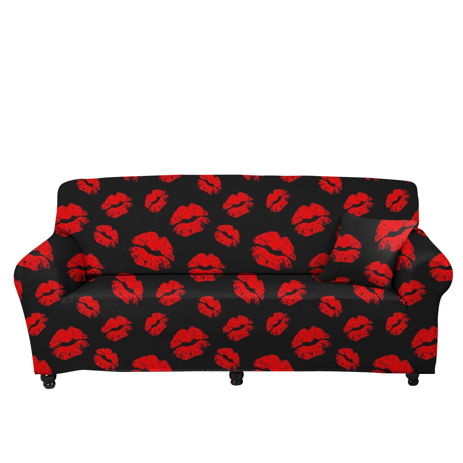 dogintheholeStretch Couch Covers for 3 Cushion Couch,Washable Sofa Slipcover Furniture Protector,Red Lips Kiss 3D Printed Soft Sofa Cover