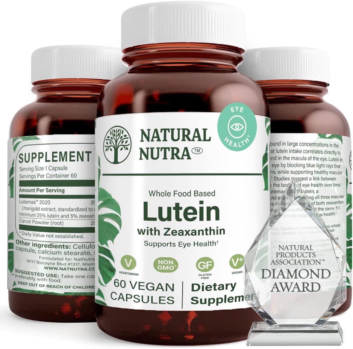 Natural Nutra Lutein and Zeaxanthin Supplement, Helps to Maintain Vision Health & Eye Health, Protects Cell in Eyes, Gluten Free, Enhanced Level of Zeaxanthin & Isomers, Soy Free, 20mg - 60 Capsules