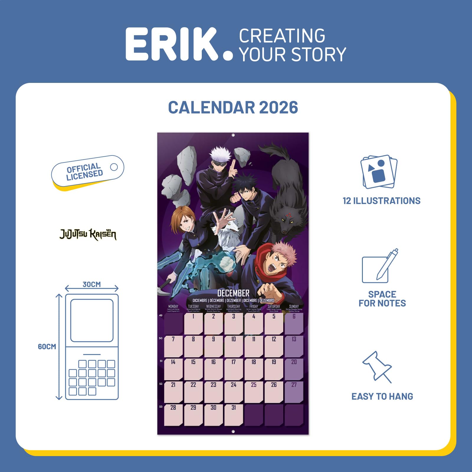 Grupo Erik Wall Calendar 2025 - Jujutsu Kaisen | 12" X 12" Square Calendar 2025, Wall Planner 2025, Family Planner Calendar 2025 | Jujutsu Kaisen Calendar 2025, Jujutsu Kaisen Merch - View #2