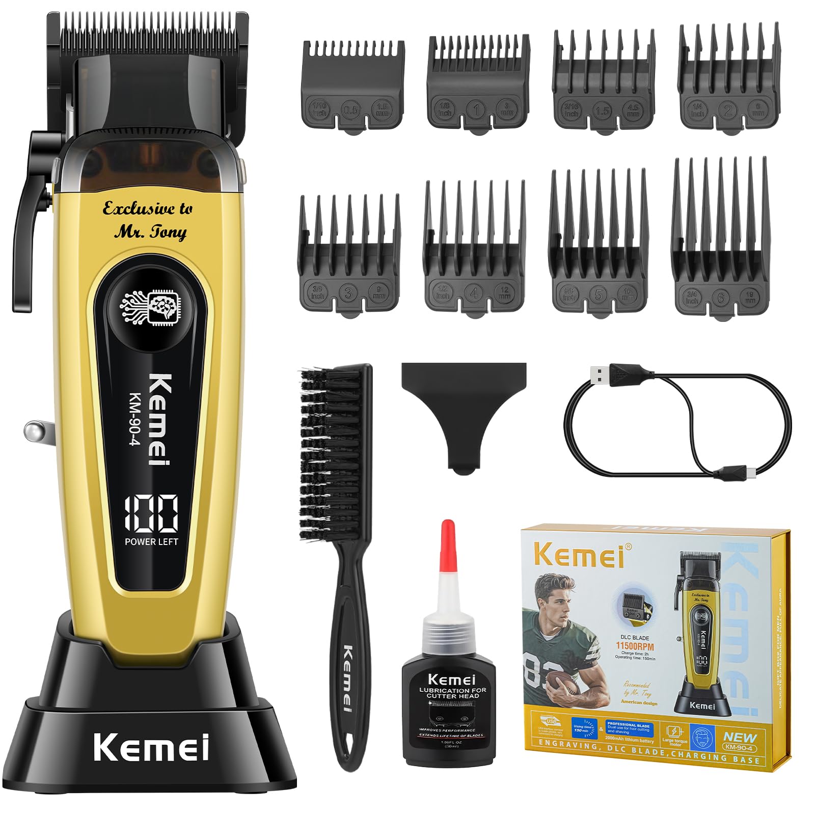 KEMEI 90-4 Professional Hair Clippers for Men 11500 RPM Barber Clippers with LED Display