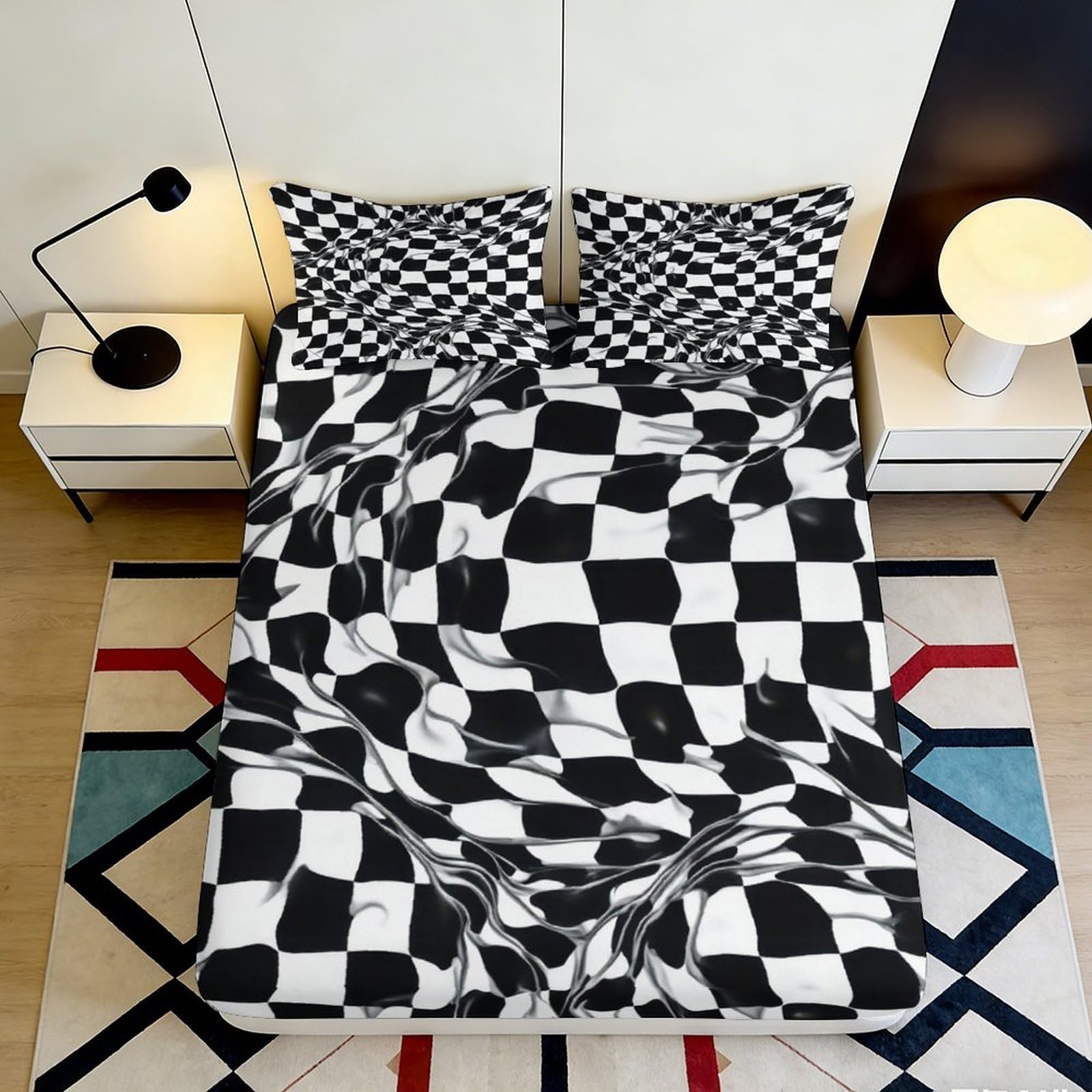 3D Printed Optical Illusion Fitted Sheet Microfiber Soft Geometric Swirl Bed Cover for Bedroom Dorm Decor Protection 90x200x25cm