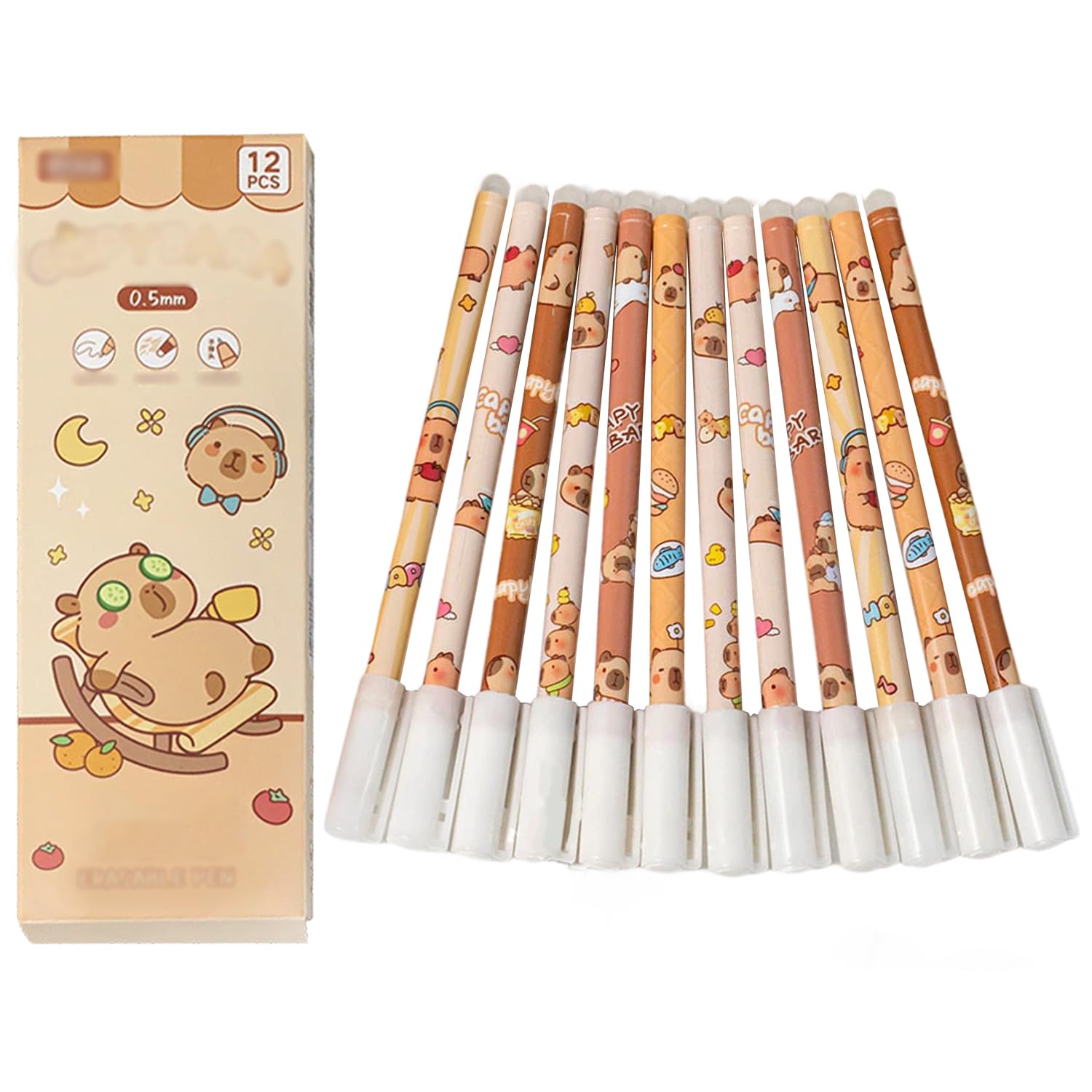 Yoljun 12pcs Capybar Erasable Pens Blue Ink, 0.5mm Cute Animal Rub Out Pens Friction Tip Eraser Pen for School & Office Supplies Girls Boys