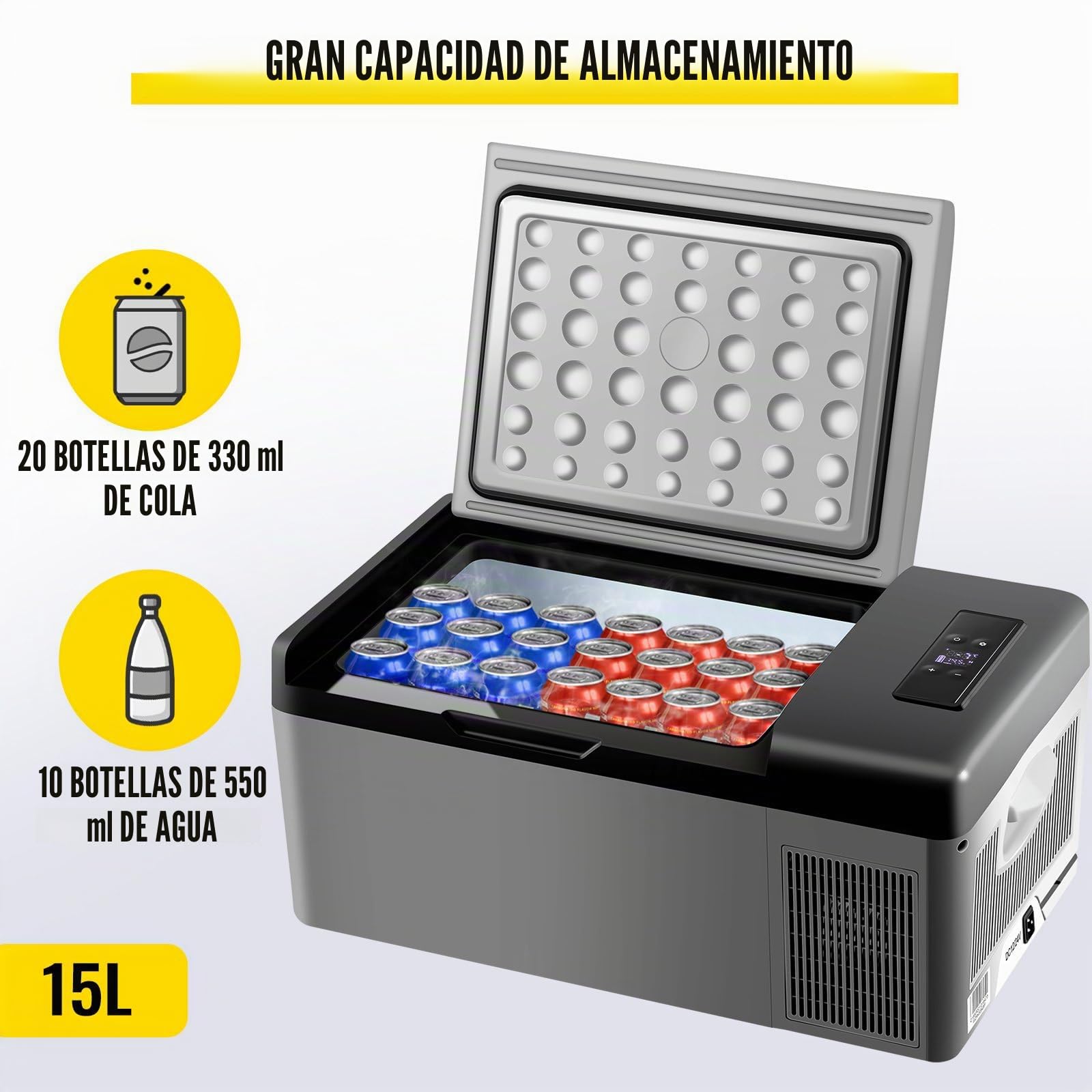 15L Mini Nevera Pequeñas Portátil Eléctrica Congelador Compresor Refrigerador de Coche 12V Rango de Temperatura - 20 ℃ - 10 ℃,Adecuado para Familias, Campamentos, Autocaravanas, etc.