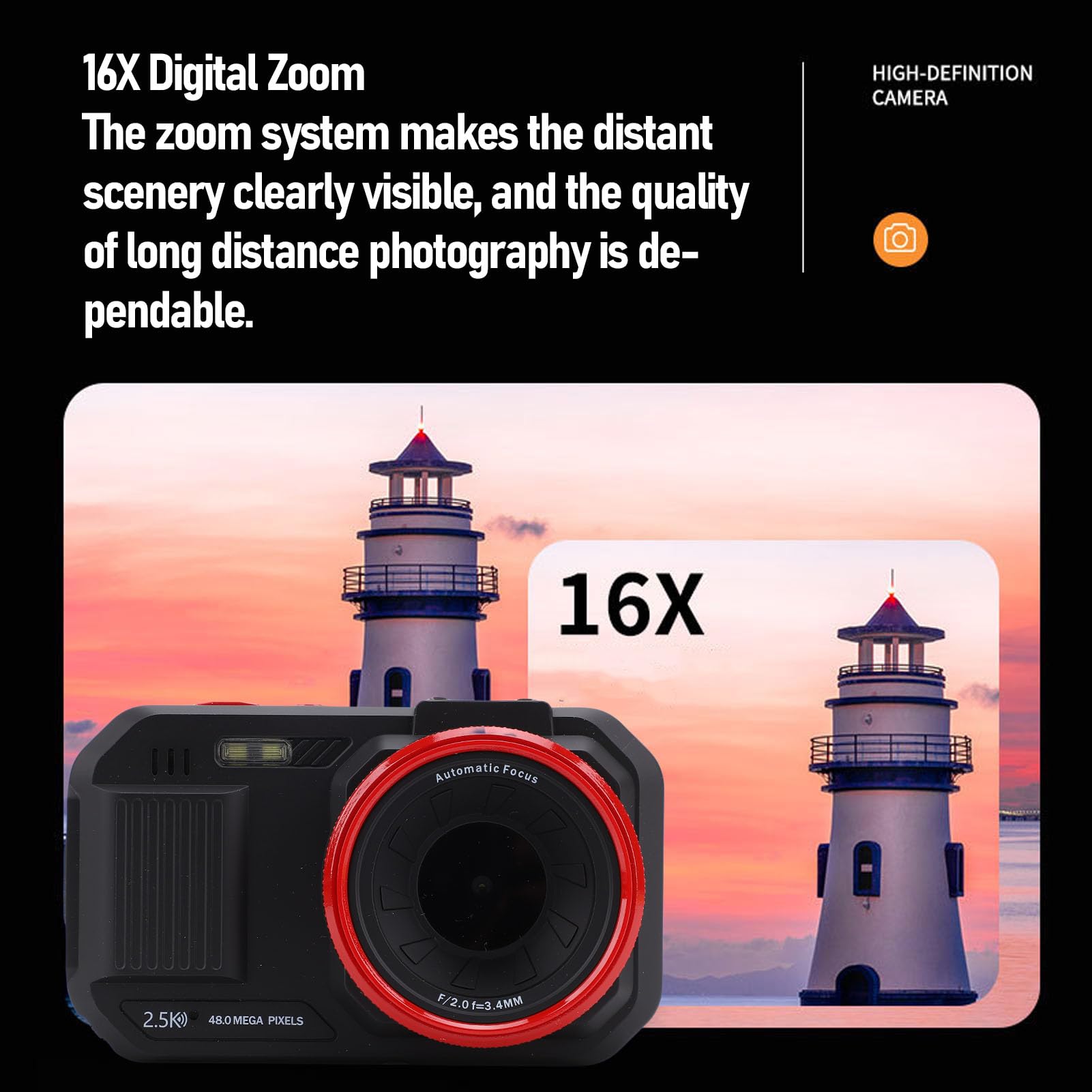 48MP HD 16x Zoom Autofocus WiFi Fotocamera Digitale con Schermo a Colori 2.8 Pollici per Fotografia, Obiettivo Ottico, Sistema di Zoom Digitale 16x, Schermo Display a Colori (Nero)