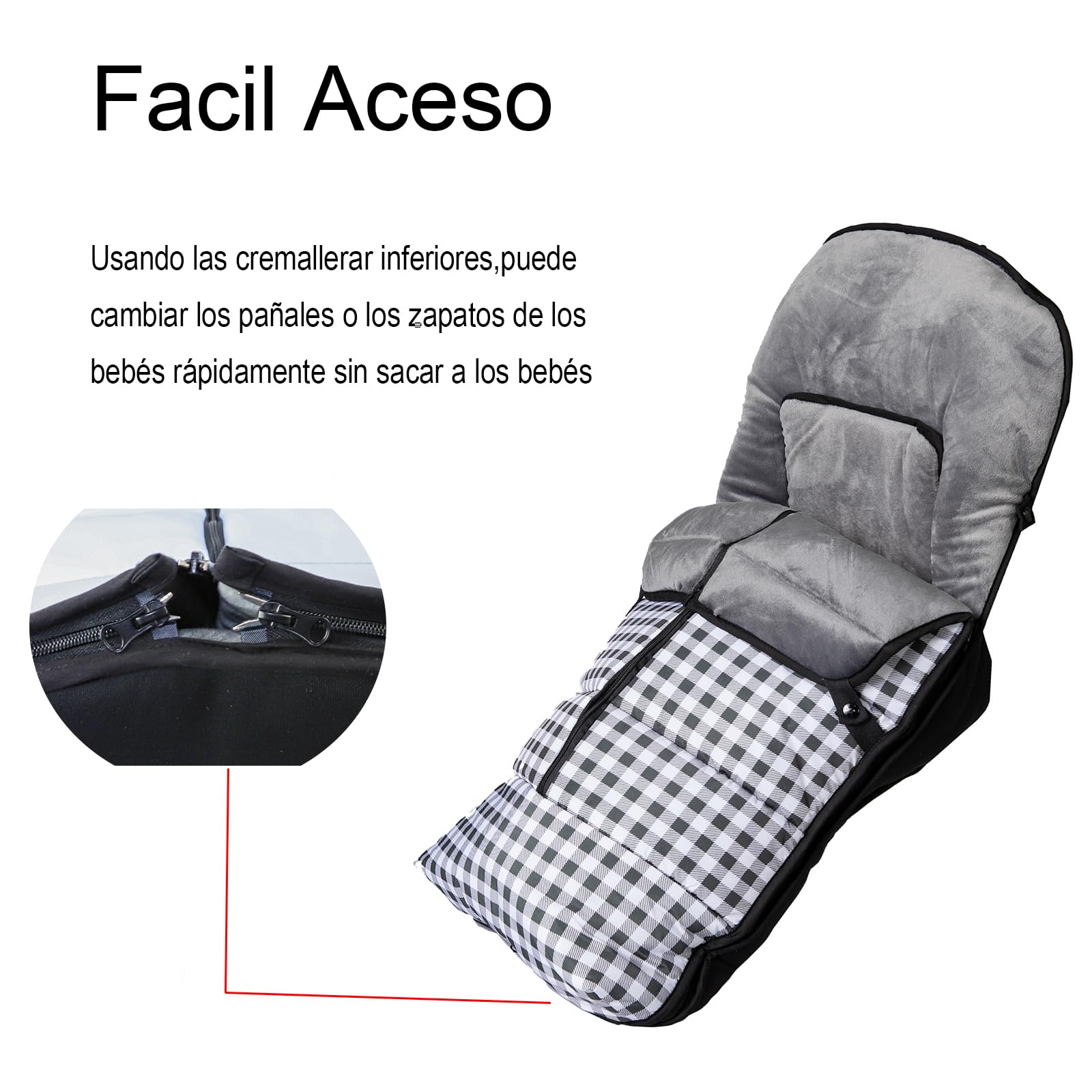 variouss Saco polar de Silla de Paseo Universal, Saco carrito de Bebé invierno, Desmontable impermeable y transpirable (Vichy Negro)