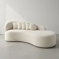 Sofá Orgânico Curvo Meia Lua Luxuoso em Tecido Bouclê com Almofadas Ideal para Salas de estar Minimalistas, Recepçoes, Cafés