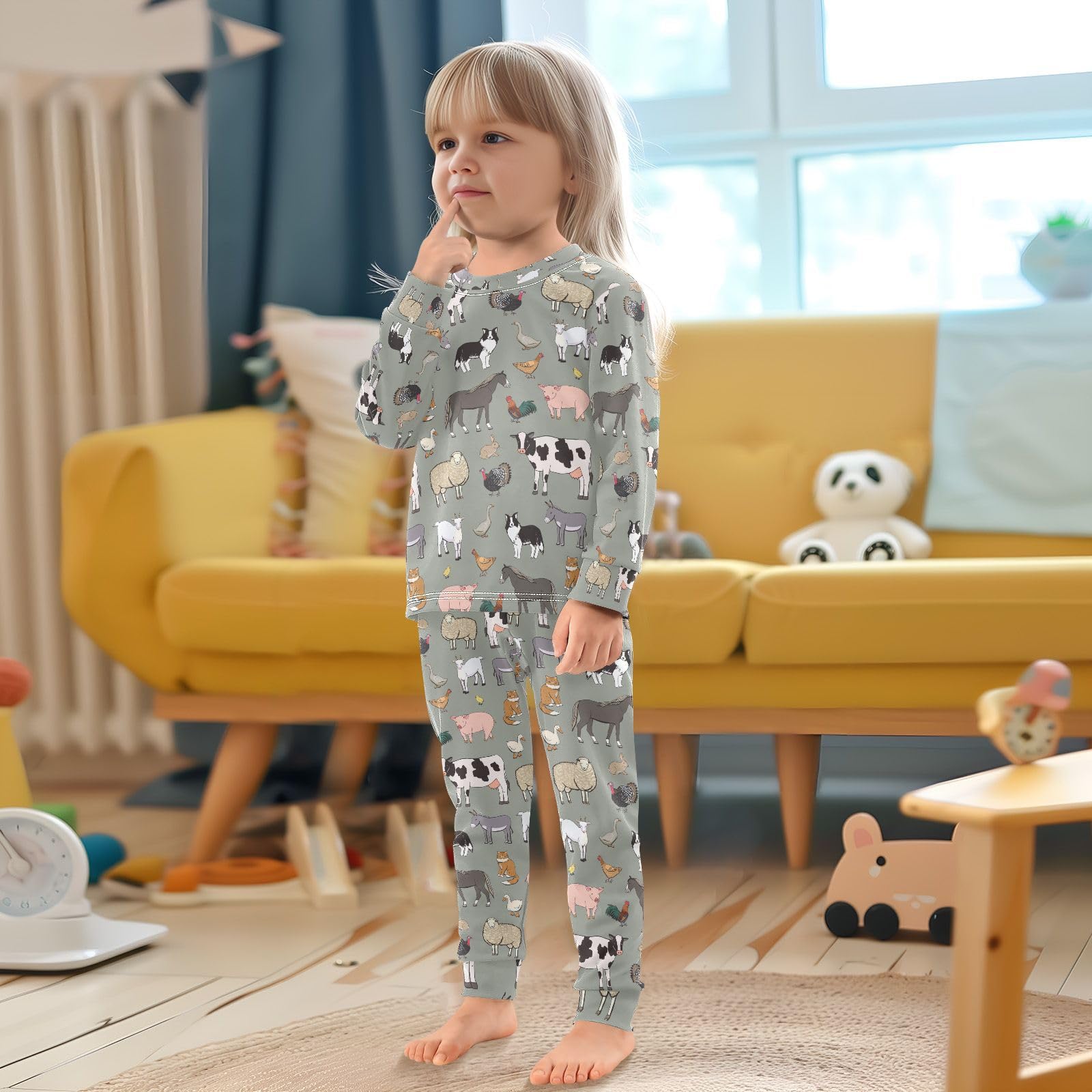 Mnsruu Pigiama per bambini con animali della fattoria con top e pantaloni a maniche lunghe, comodo pigiama in cotone per ragazzi e ragazze, pigiama unisex, 18 M