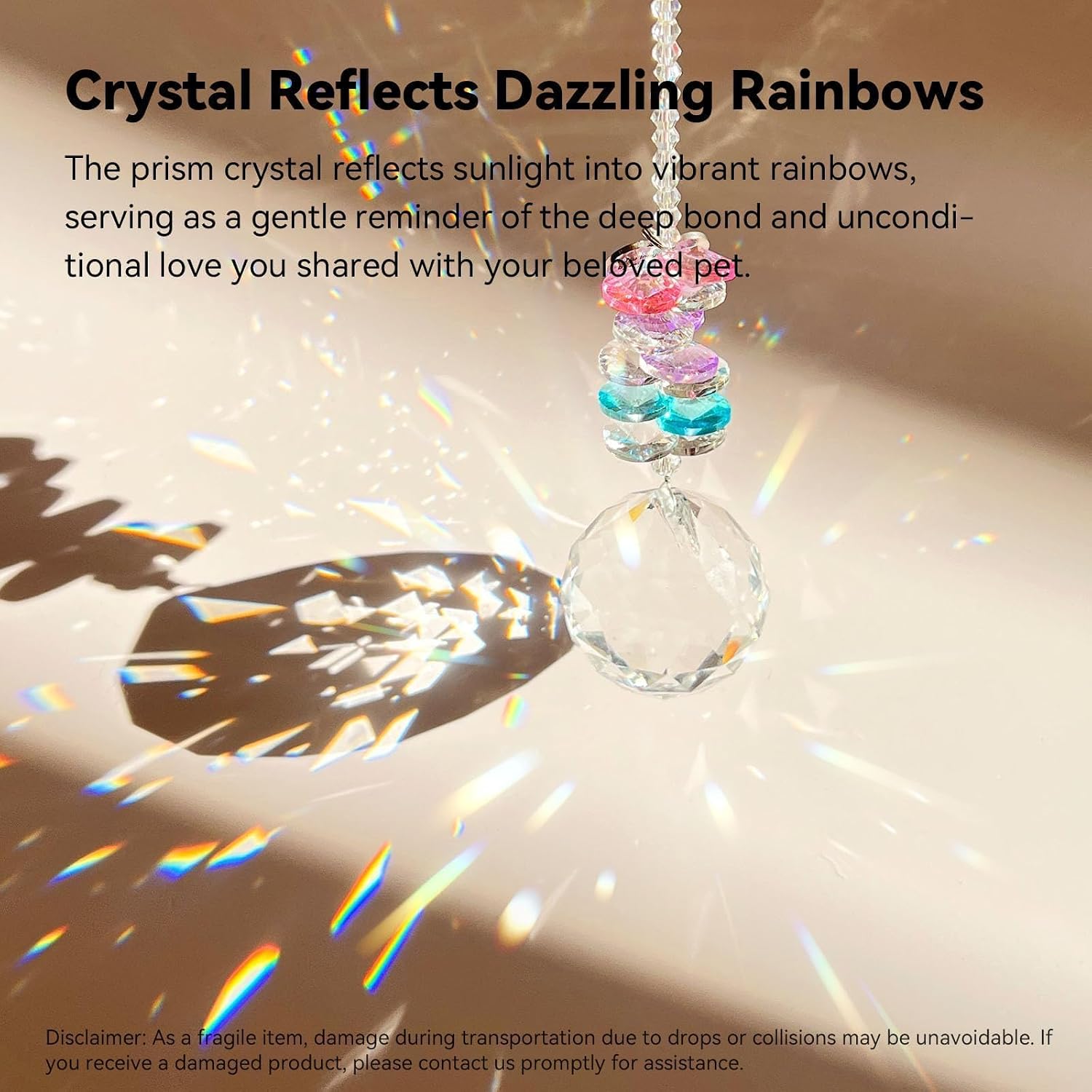 Dog Memorial Gifts for Loss of Dog, Pet Memorial Gifts for Dogs, Thoughtful Bereavement Remembrance Crystal Suncatcher with Sympathy Card (Light Violet)