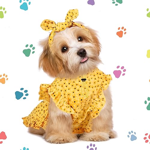 Miniatura 2 de Frienda Vestido de princesa para perro, vestido floral de verano para cachorro con lazos para la diadema para perro, gato, fiesta de cumpleaños,