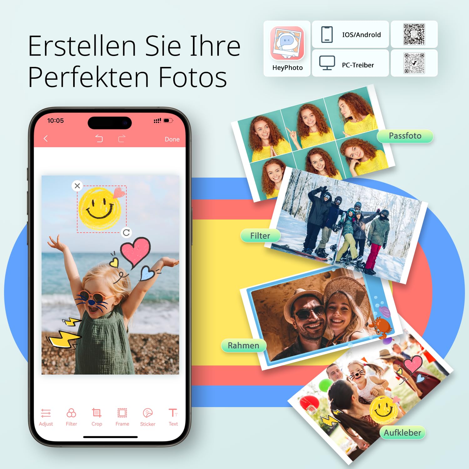 YOTON Fotodrucker für Smartphone, 54 Stück Fotopapier 4x6, Ausweisfoto, AR-Videodruck, Wi-Fi, iOS Android Grün