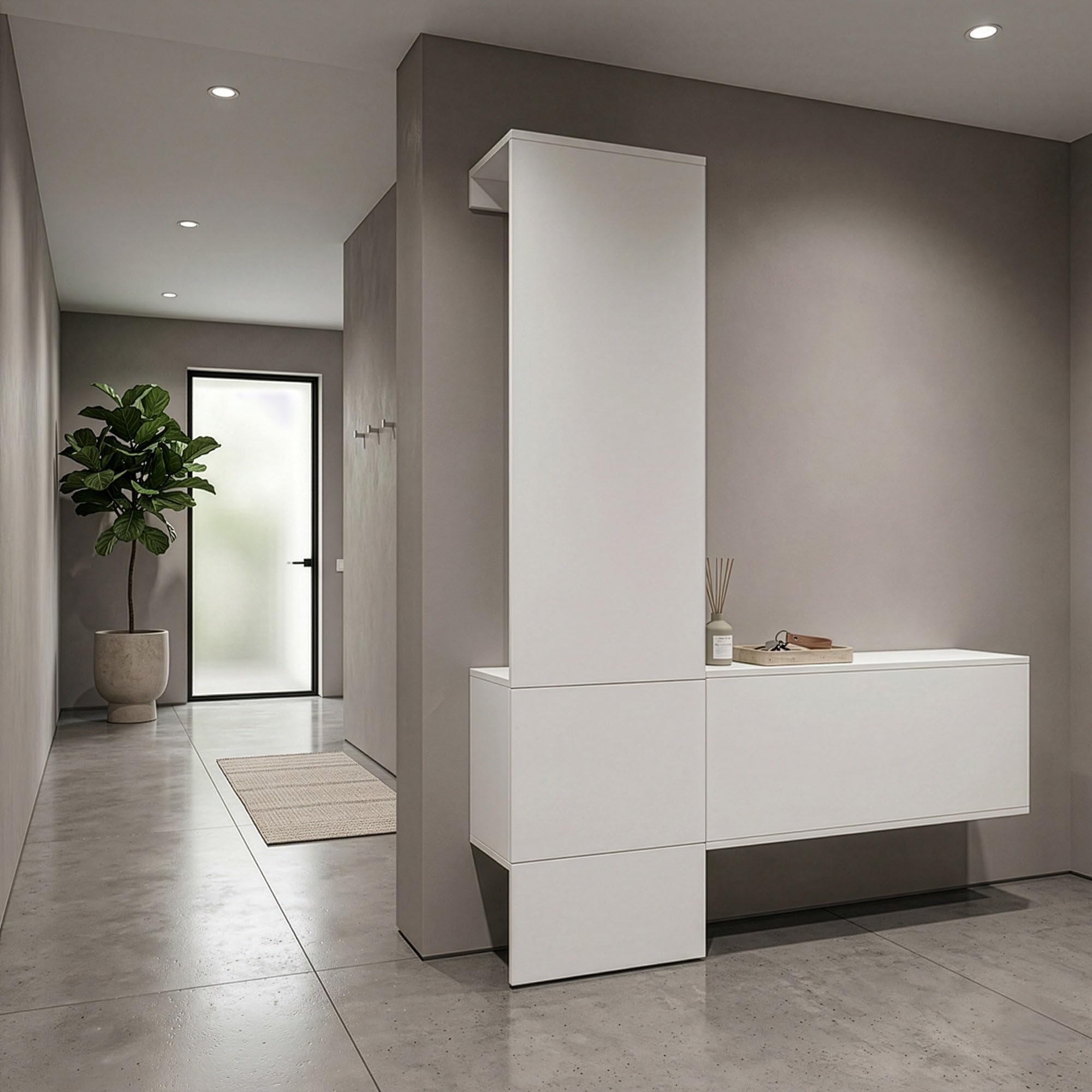 Garderoben-Set Nivo, Minimalistische Flurgarderobe mit Push-to-Open, Made in Germany Eingangsmöbel, Weiß matt (52 x 193 x 35 cm)