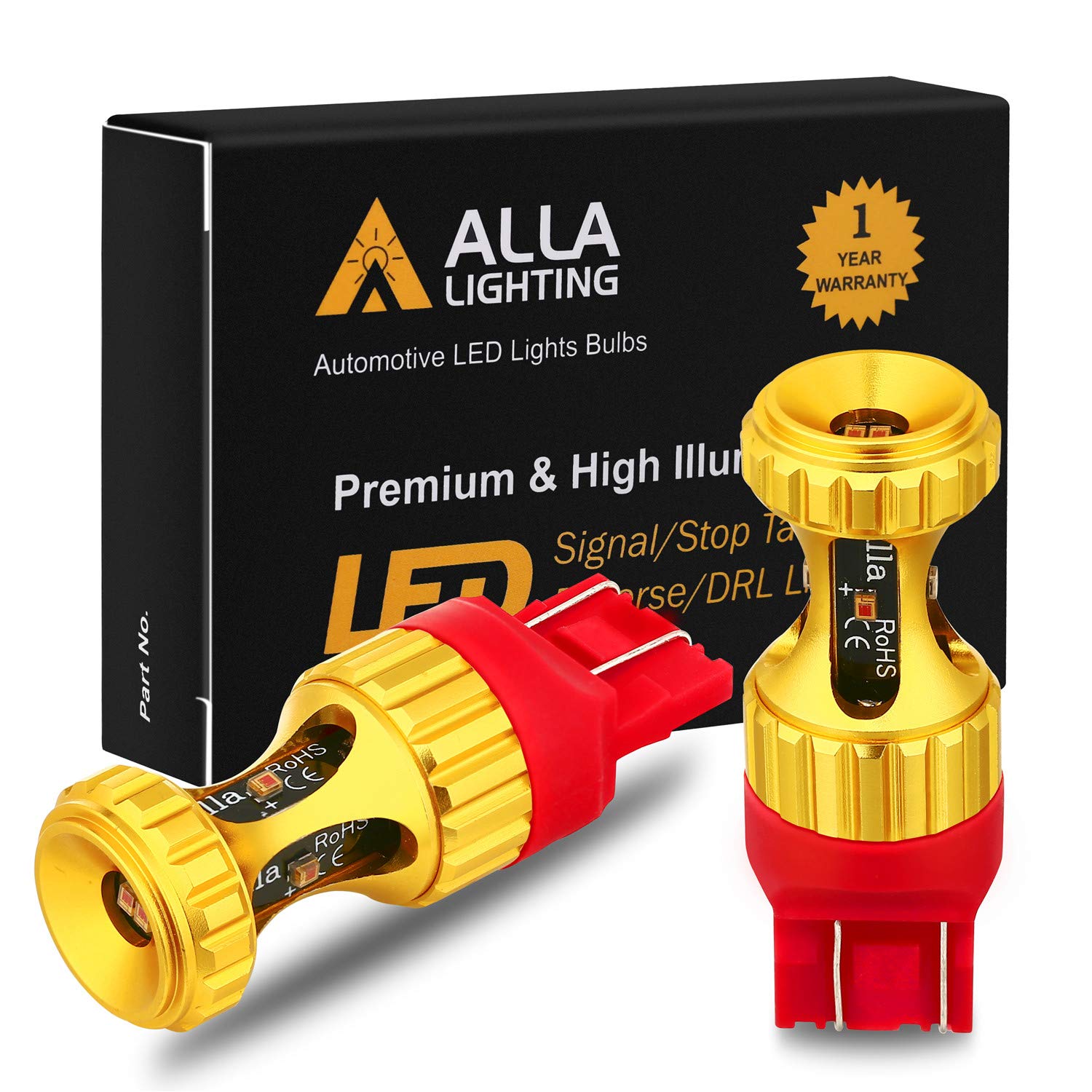 Alla Lighting 7440 7443 LED Bulbs 3000lm Extreme Super Bright Car Signal Reverse Stop Brake Tail Lights DRL T20 7441 7444 W21W 7442, Red