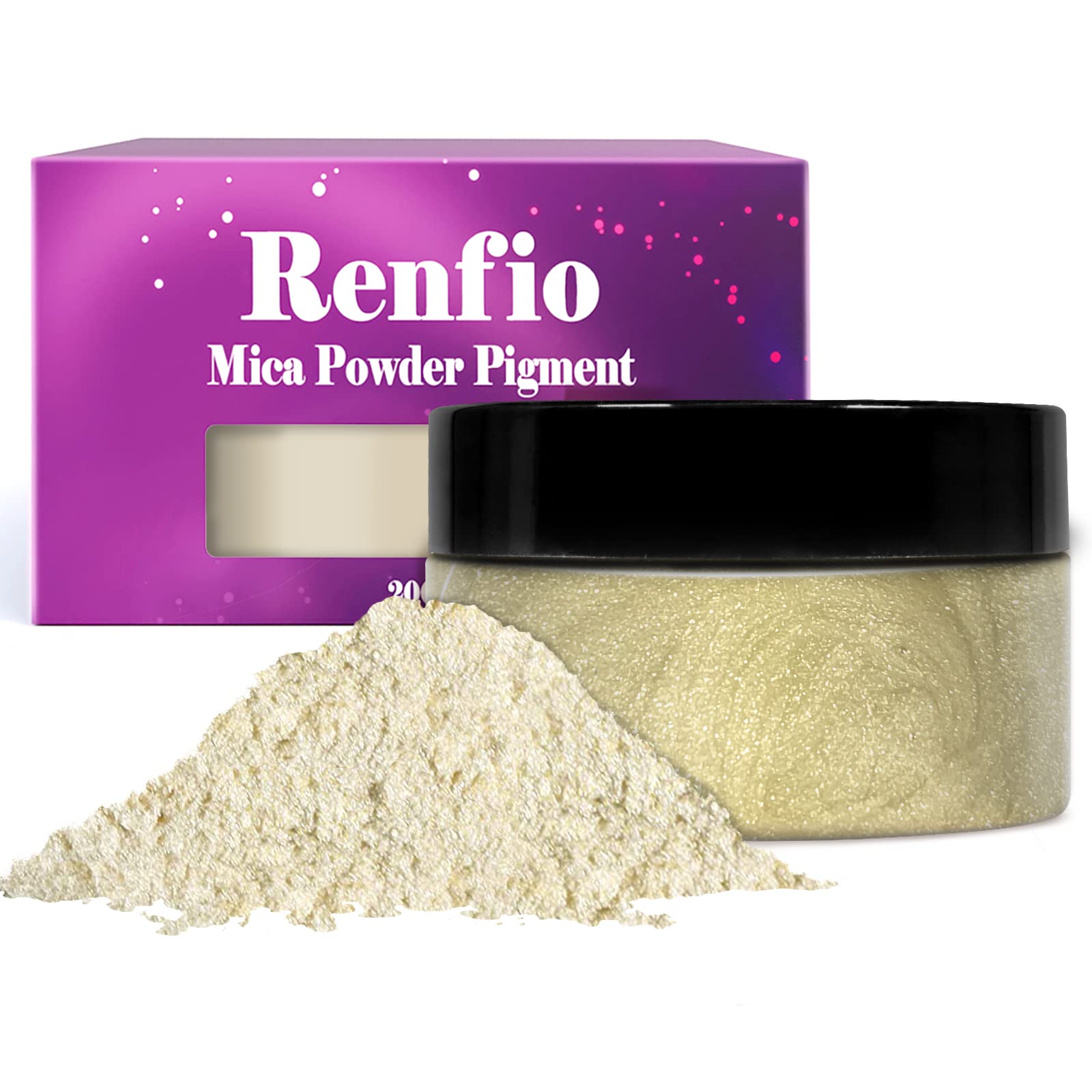 Renfio100g Mica Powder Pigment, Metallic Natural Dye Mineral Pearl Shimmer Epoxy Resin Dye for Painting Soap Making Slime Bath Bombs 3.5 Oz - Gold Pearl Sparkle