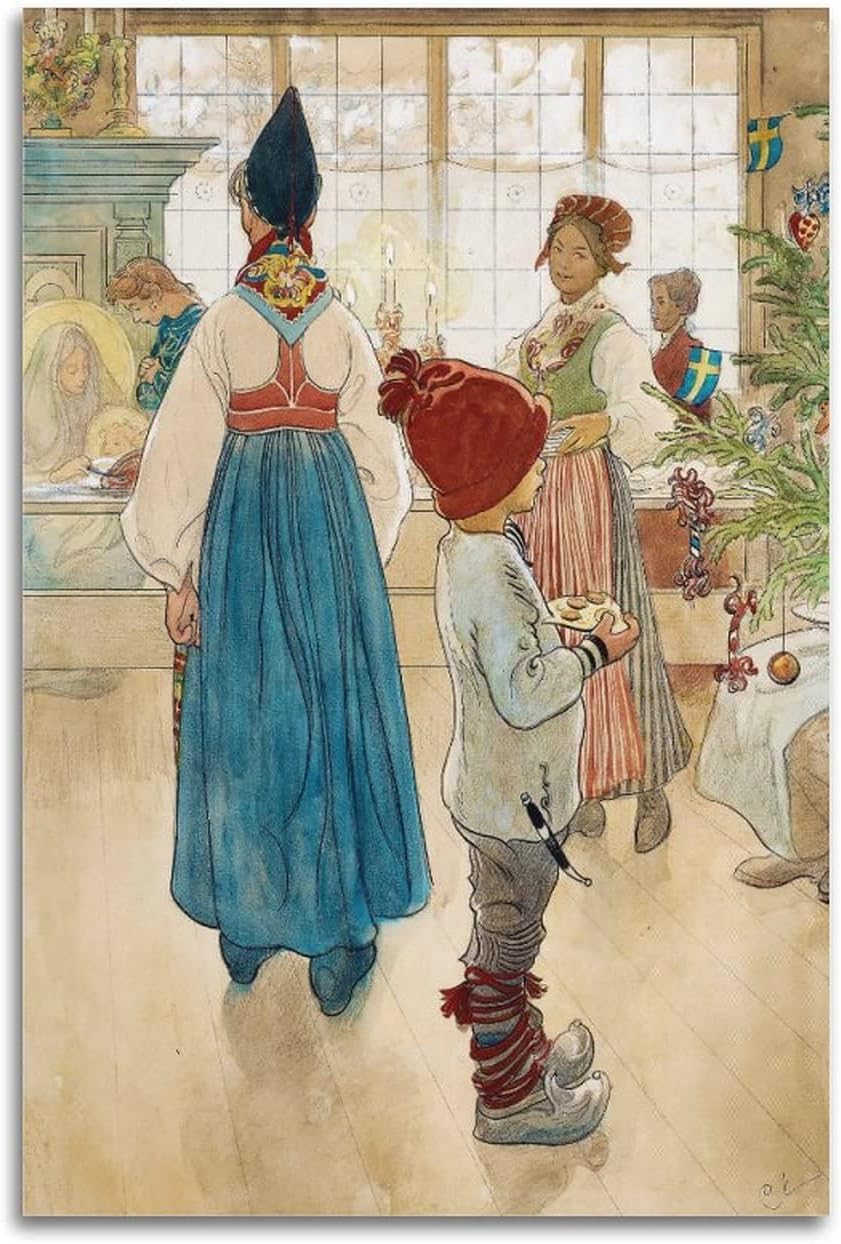 HOTIPS Carl Larsson Print Poster「Christmas Eve」 Print Photo Art Painting Canvas Poster Home Decorative Bedroom Modern Decor Posters Gifts 12x18inch(30x45cm)