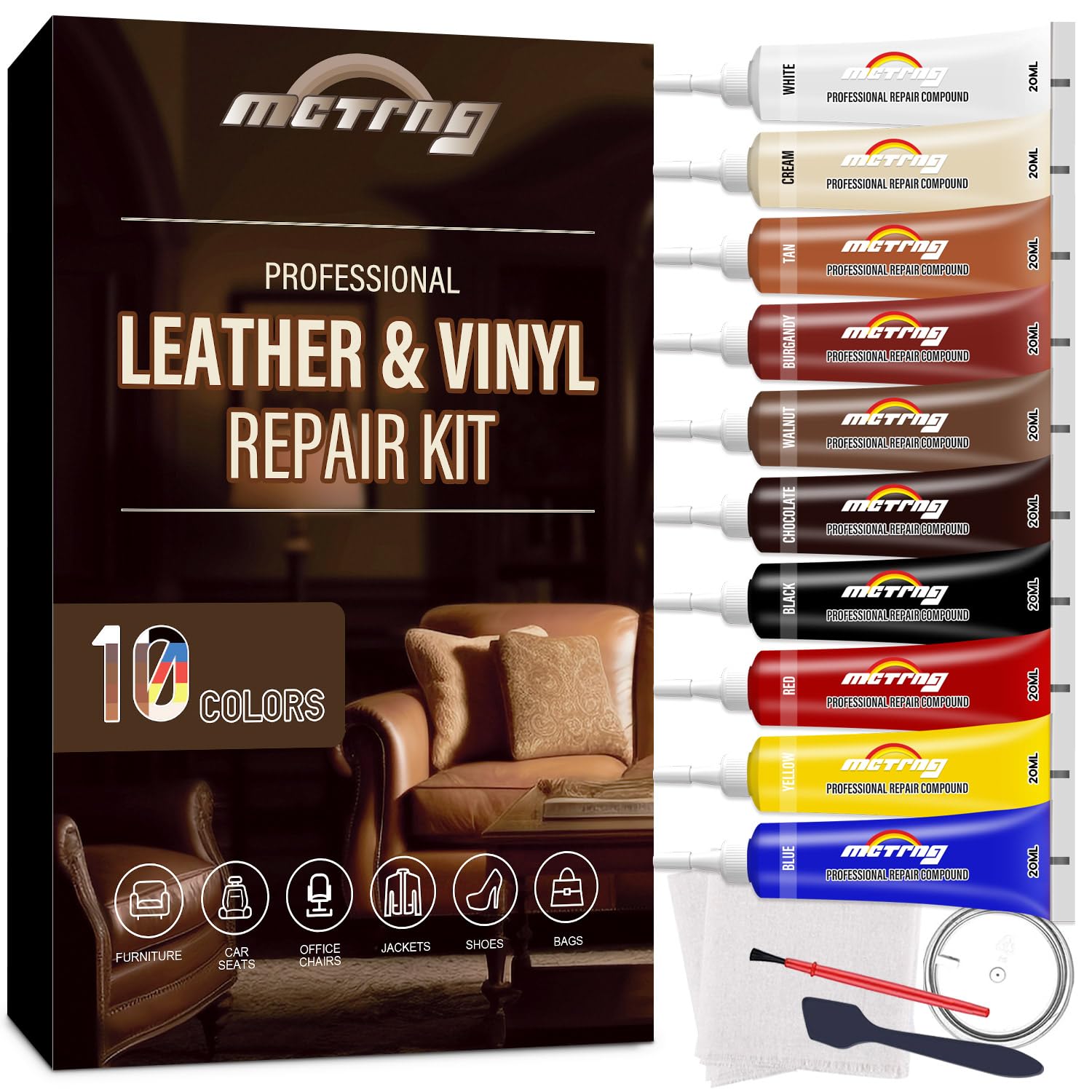 Leather & Vinyl Repair Kit, Leather Repair Kit for Car Seat, Shoes, Jacket, Sofa, Couch, Purse, Restores Faux, Artificial, Genuine Pleather, with Easy to Follow Instruction to Match Any Color