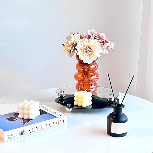 Miniatura 3 de BLOFLO - Florero hidropónico de vidrio transparente, florero de vidrio naranja de 7 pulgadas, florero floral de vidrio geométrico de cuatro capas