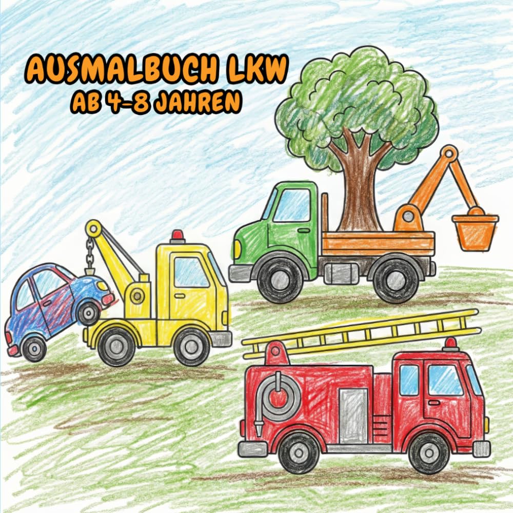 Ausmalbuch Lkw ab 4-8 Jahren: 50 spannende Seiten mit Monstertrucks, Feuerwehrwagen, Kipplorries, Müllwagen und mehr