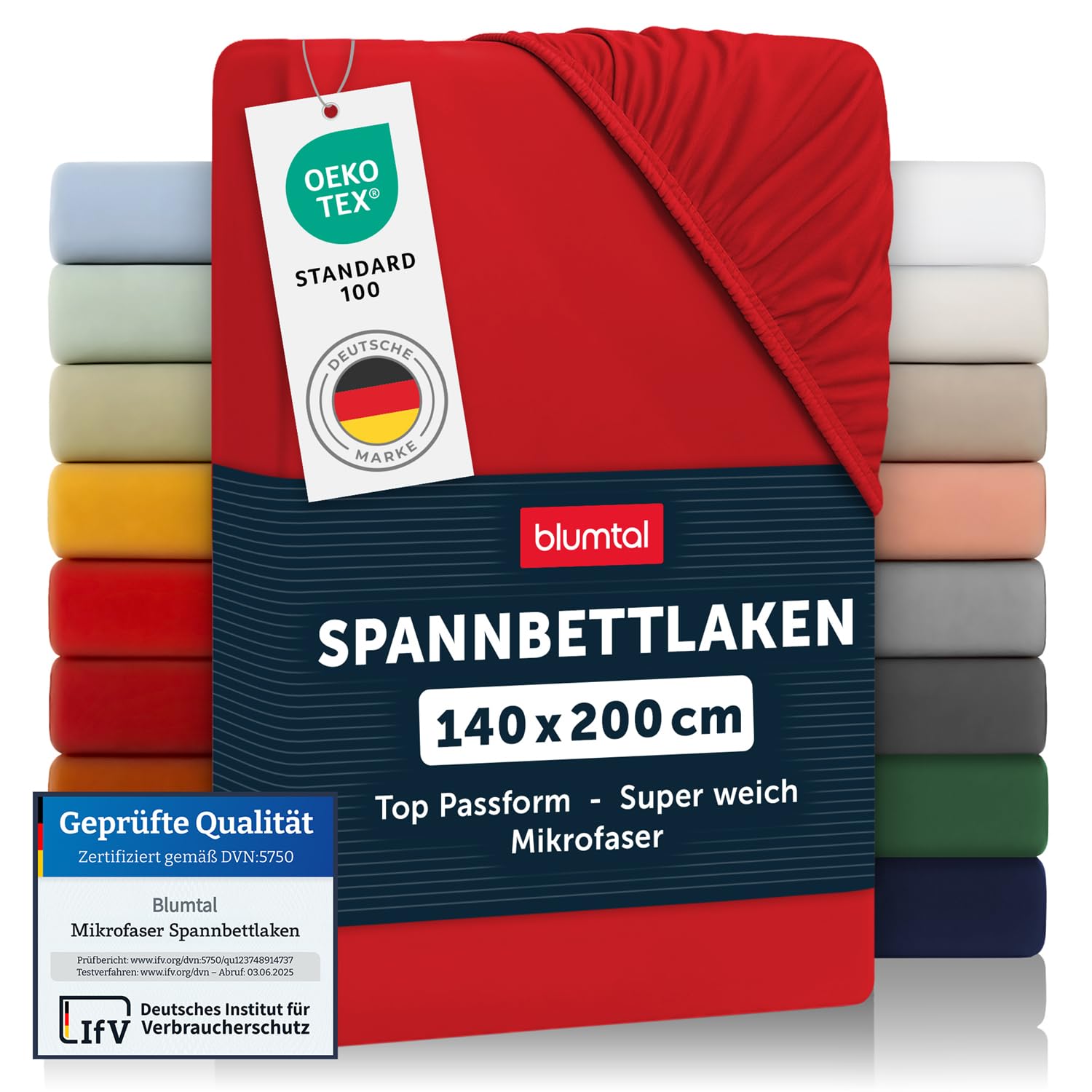 Blumtal® Spannbettlaken - Bettlaken aus Microfaser - Ökotex zertifiziertes Spannbetttuch - Rot 140x200 cm