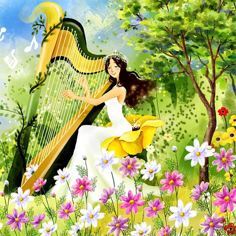 DIY 5D Diamond Art Kits Harp Beauty 30x30cm Large Diamond Painting Kit for Adults Full Drill Diamond Embroidery Crystal Rhinestone Cross Stitch Art Craft Canvas Pictures for Home Wall Decor (12x12in)
