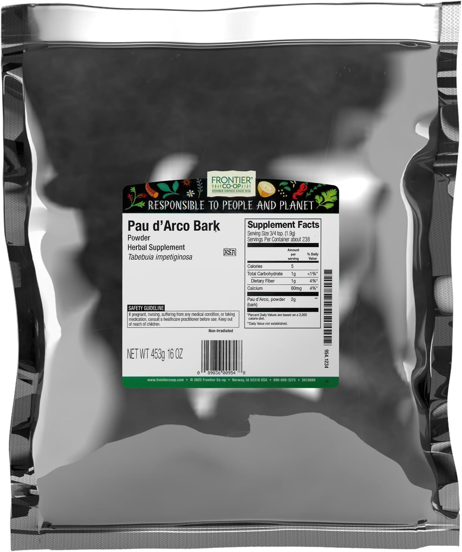 Frontier Co-op Pau d'Arco Bark Powder, Kosher, Non-Irradiated | 1 lb. Bulk Bag | Tabebuia impetiginosa (Mart. ex DC)
