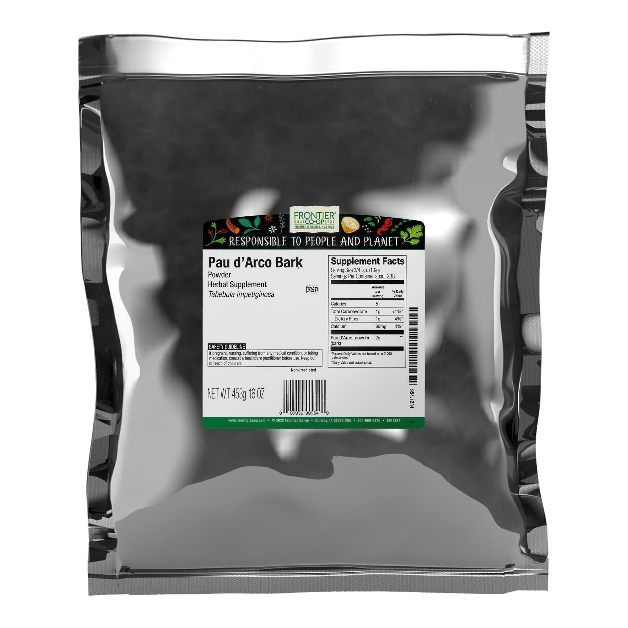 Frontier Co-op PAU d'Arco Bark Powder, Ground - Natural Herb for PAU d'Arco Tea and Various Herbal Uses - Kosher | 16 Ounce (Pack of 1)