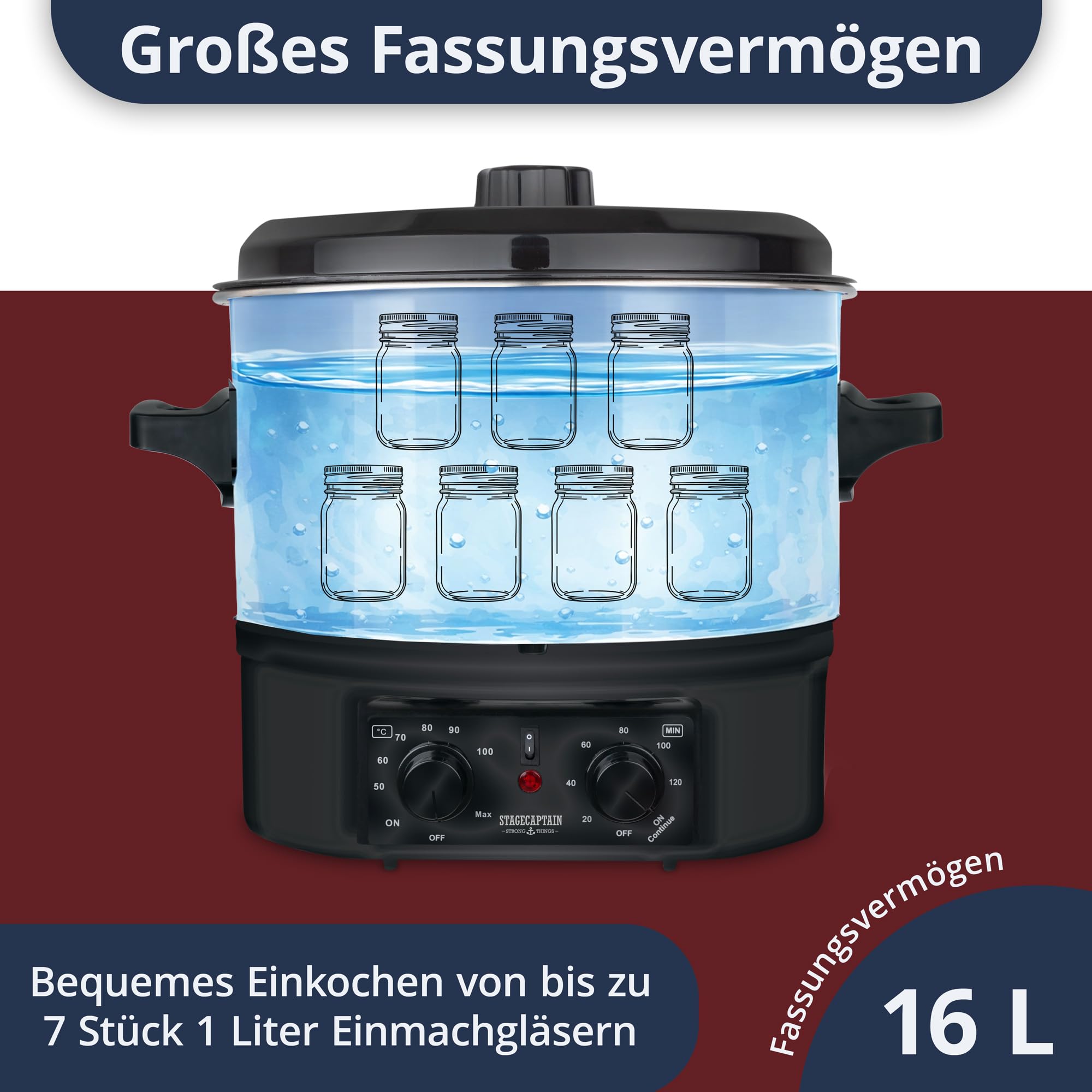 Stagecaptain GWK-16A Glühweinkocher - Einkochautomat mit 16 Liter - 2000 Watt - Gebürsteter Edelstahl - Einfache Bedienung (Temperatur und Zeitschaltuhr) - Abschaltautomatik - Silber